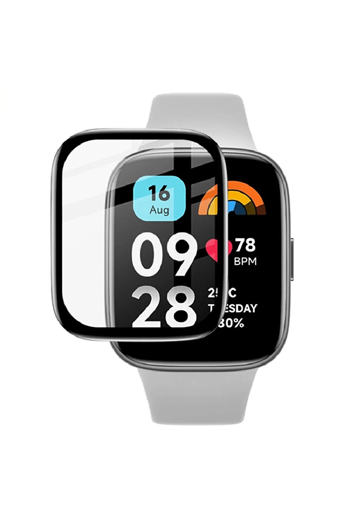 Fibaks Xiaomi Redmi Watch 3 Active Uyumlu Tam Kaplayan Kavisli Siyah Çerçeveli Ekran Koruyucu
