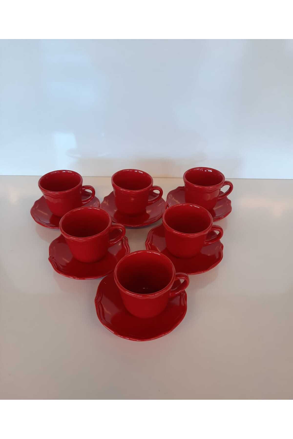 Keramika KERAMİKA Kırmızı Romeo Çay Takımı 12 Parça 6 Kişilik