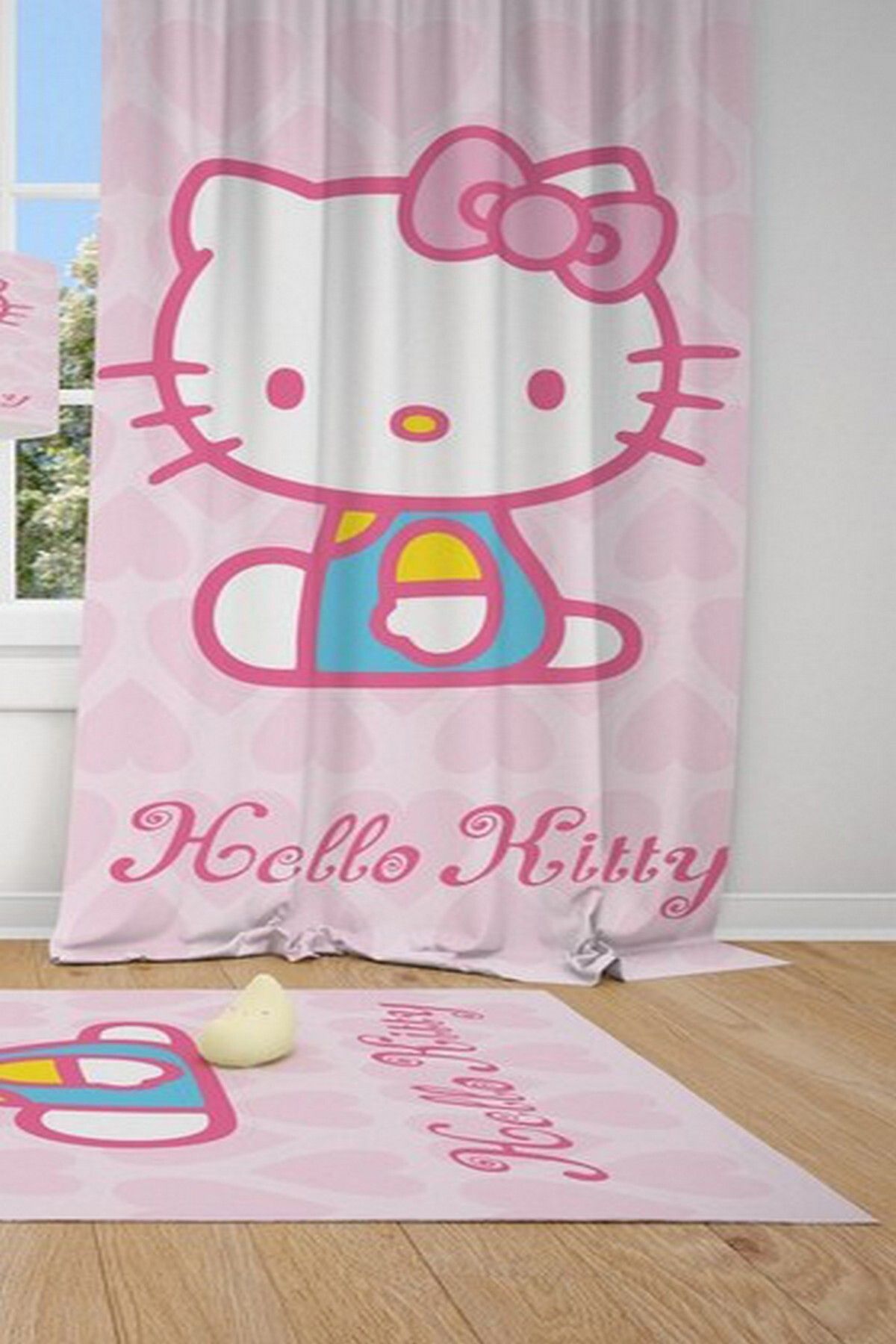 CİCİ ODAM 1 Kanat Hello Kitty Çocuk Bebek Odası Perdesi Fon Perde