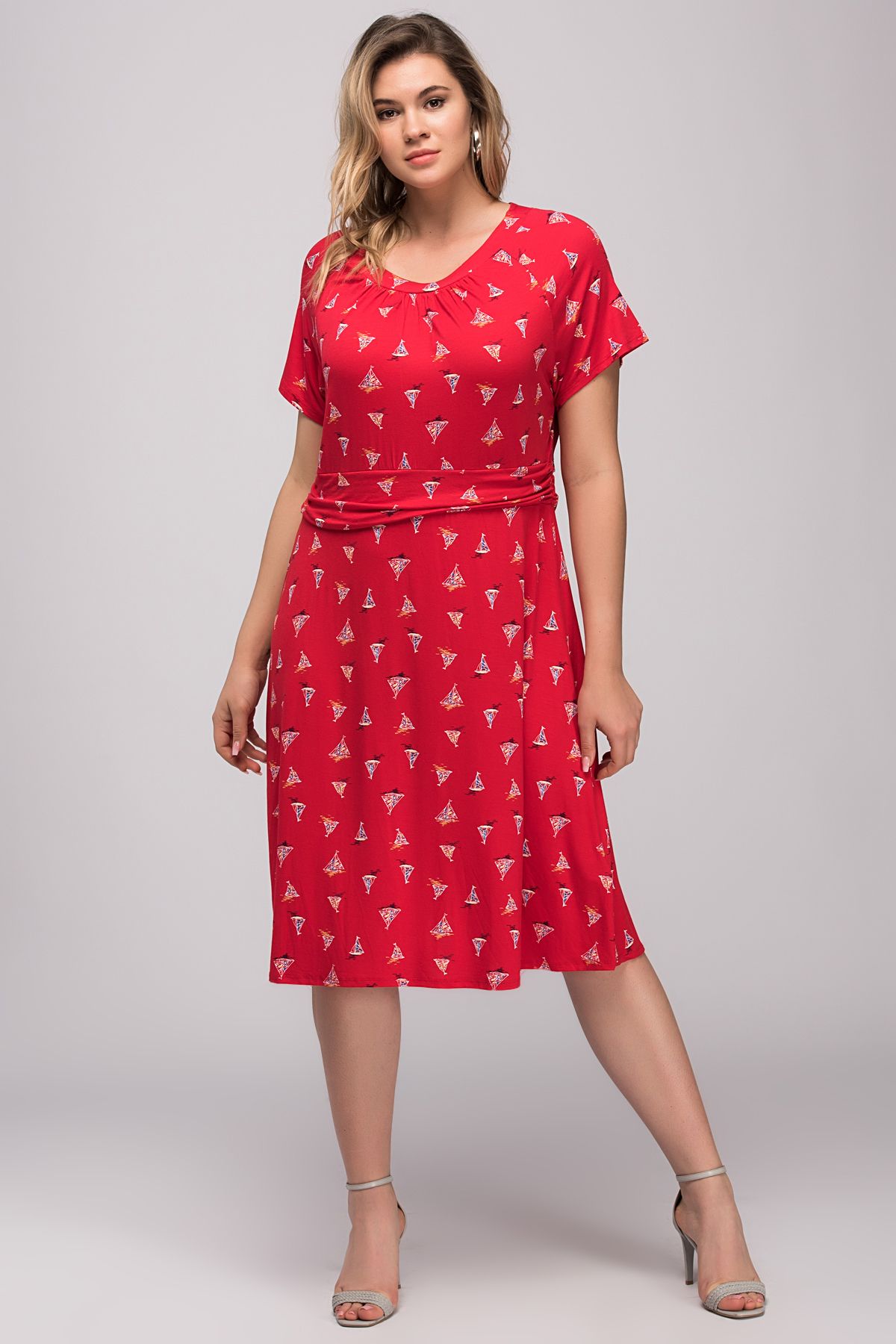 Şans Tekstil Kadın Kırmızı Bel Drapeli Viskon Elbise 85n7340
