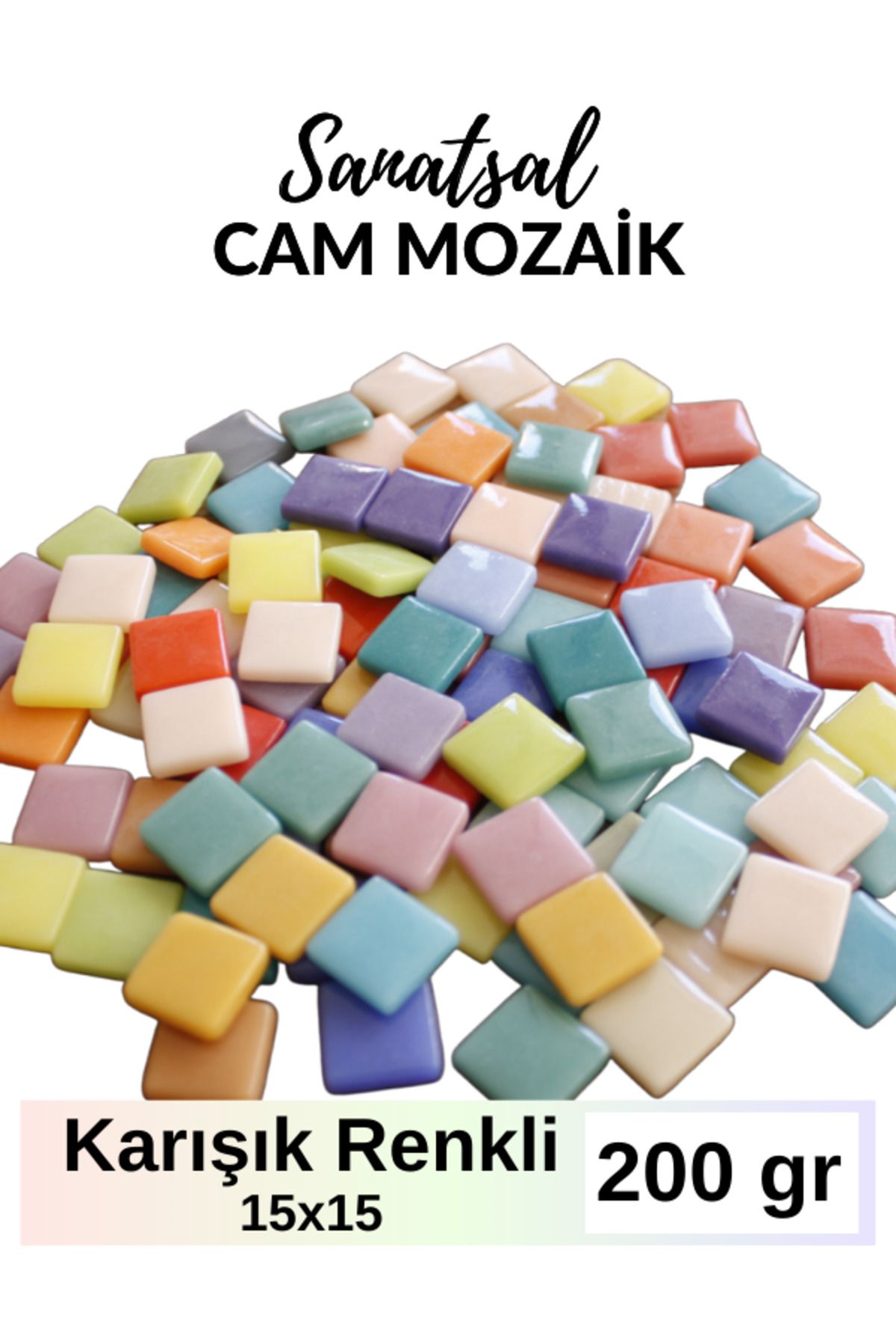 Sanatsal Mozaik Sanatsal Karışık Renkli 15x15mm Cam Mozaik Taşı