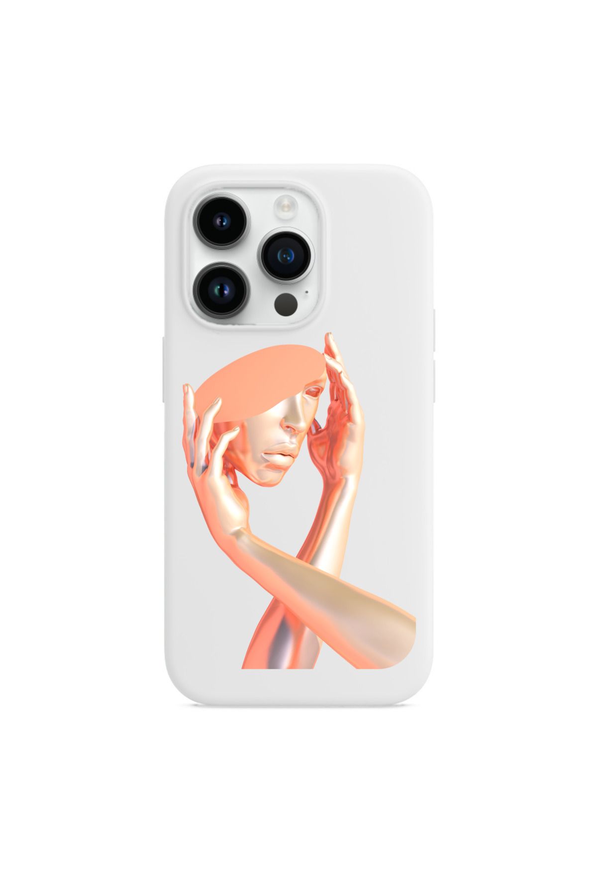 Kılıf Fabrikası iphone 14 Pro Max Uyumlu Estetik Kadın Heykel Desenli Koruyucu Lansman Telefon Kılıfı-beyaz