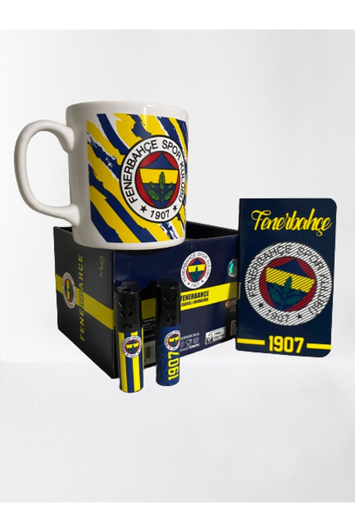 Fenerbahçe Lisanslı Orijinal Kupa 2023 yeni sezon & Lisanslı 2li Çakmak Set & Bloknot