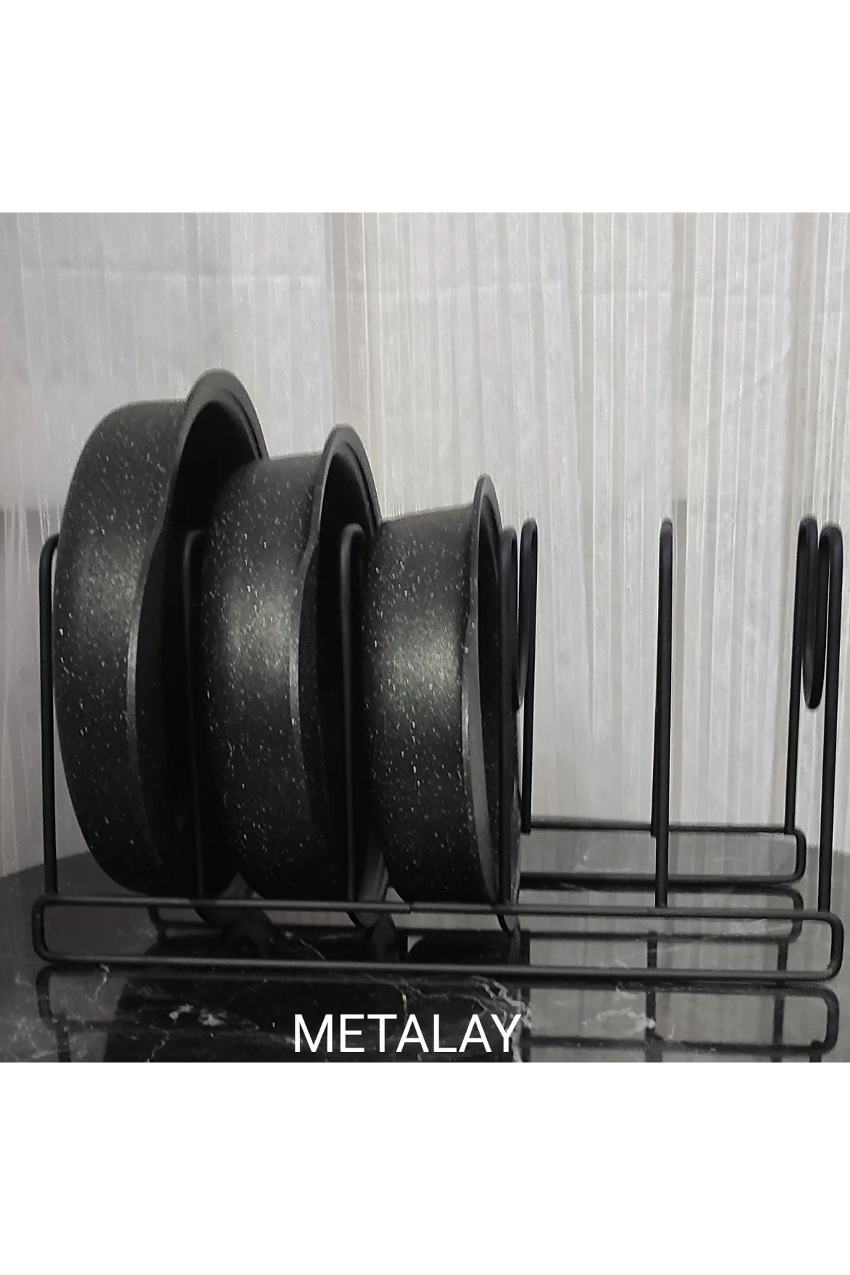 METALAY Metal siyah Tava Ve Tencere Kapağı Düzenleyici Tava Organizeri