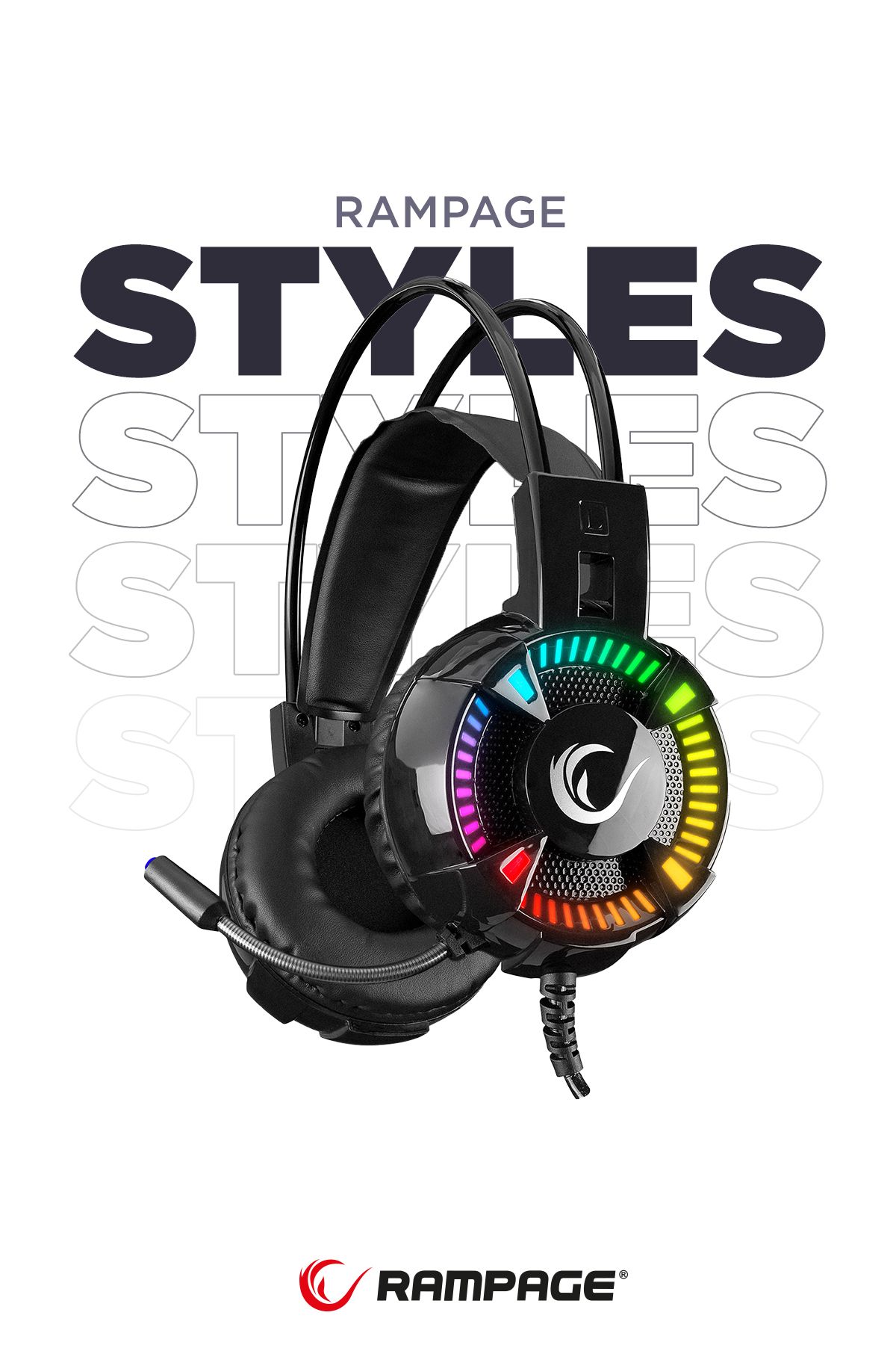 Rampage Styles Siyah Usb 7.1 Rgb Ledli Gaming Oyuncu Mikrofonlu Kulaklık