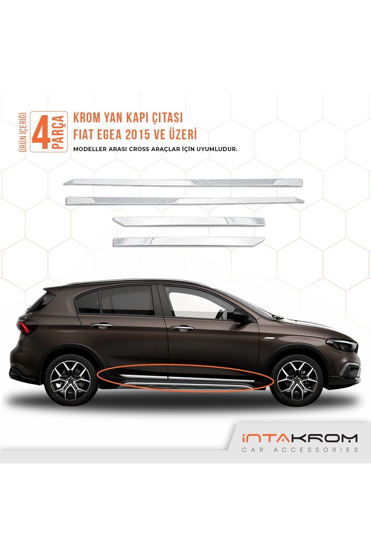 İntachrom Fiat Egea Cross Krom Yan Kapı Çıtası 4 Parça 2020 Ve Üzeri Uyumlu