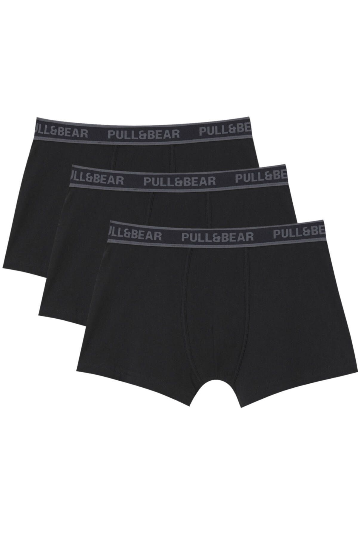 Pull & Bear 3’lü çizgili siyah boxer paketi