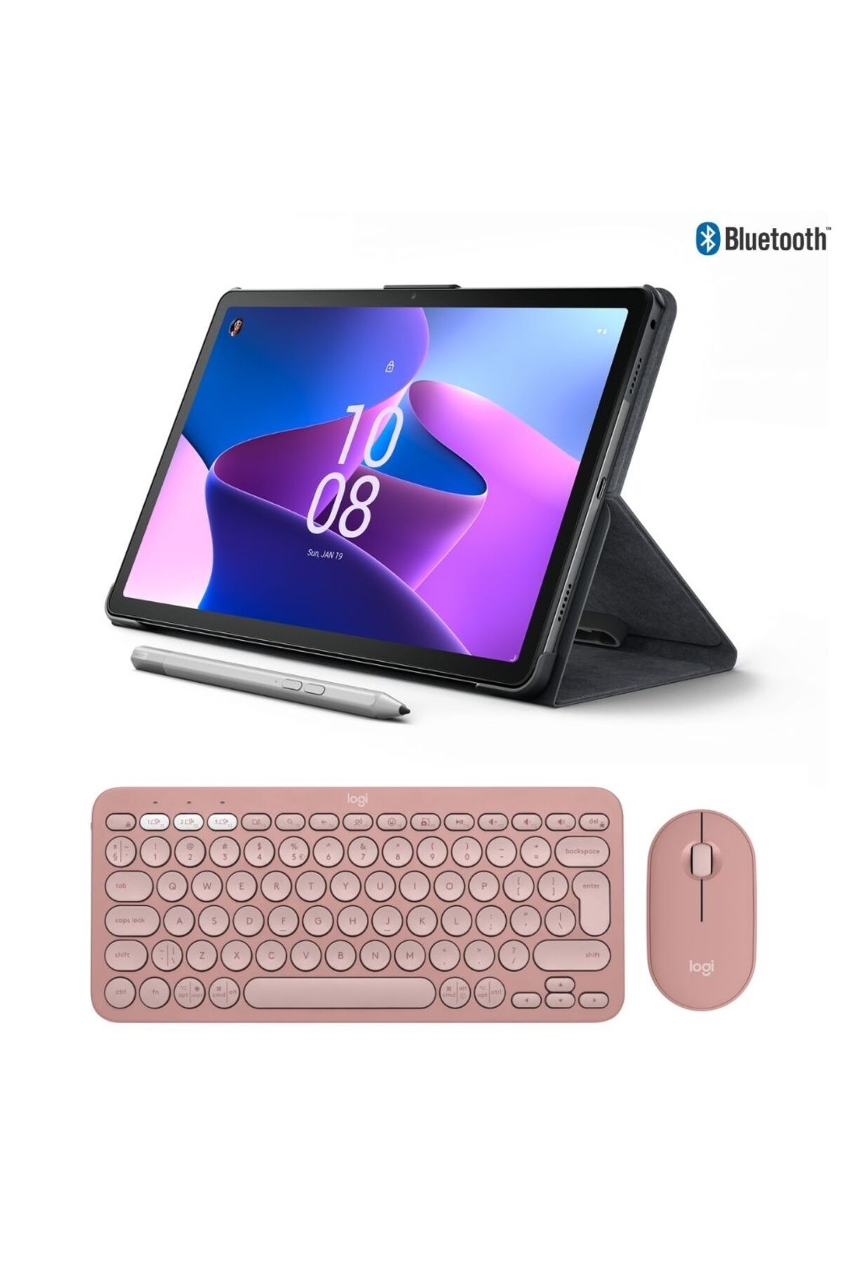 LENOVO Tab M10 Plus 10.6" 4GB+128GB Tablet ZAAS0034TR +Logitech Pebble 2 Kablosuz Klavye Mouse Pembe
