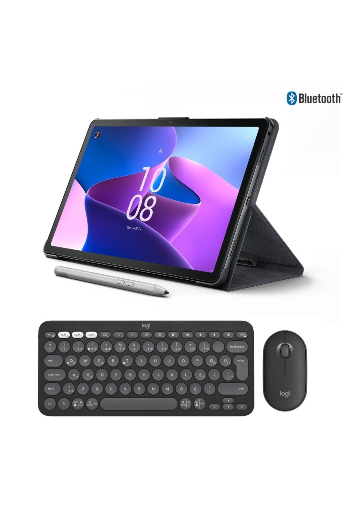 LENOVO Tab M10 Plus 10.6" 4gb 128gb Tablet Zaas0034tr Logitech Pebble 2 Kablosuz Klavye Mouse Grafit