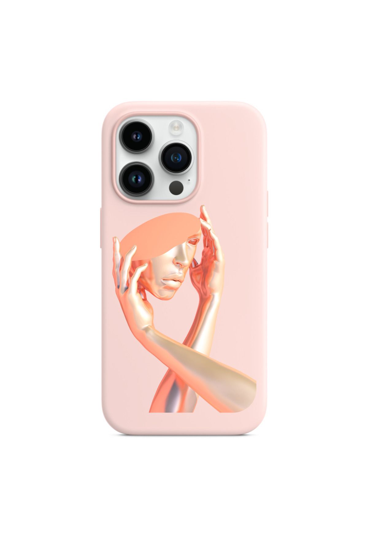 Kılıf Fabrikası iphone 14 Pro Uyumlu Estetik Kadın Heykel Desenli Koruyucu Lansman Telefon Kılıfı-pembe