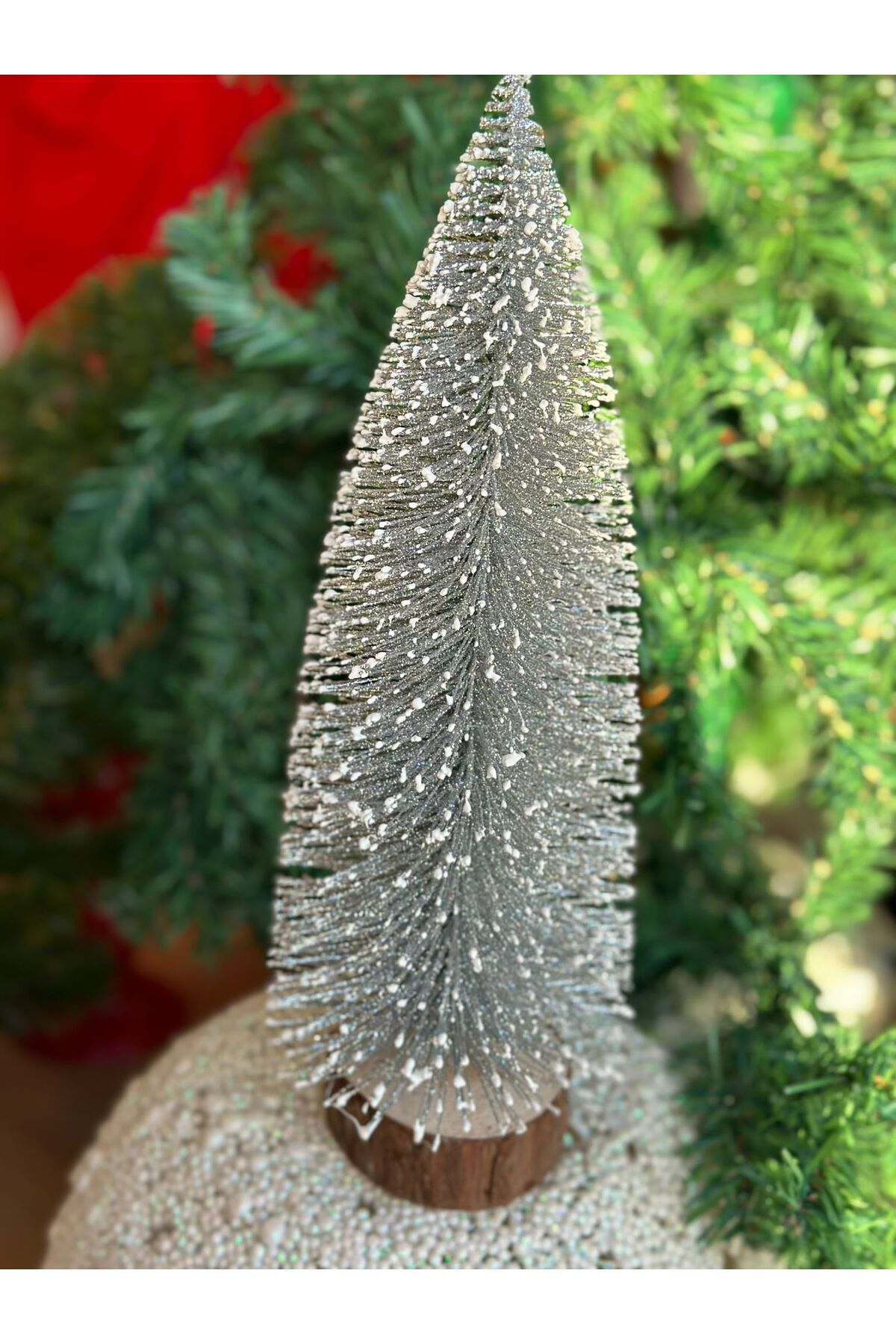QUEEN AKSESUAR İthal simli karlı yılbaşı çam ağacı dekorasyon masa üstü süs ağaç gümüş gri yeni yıl hediyelik eşya
