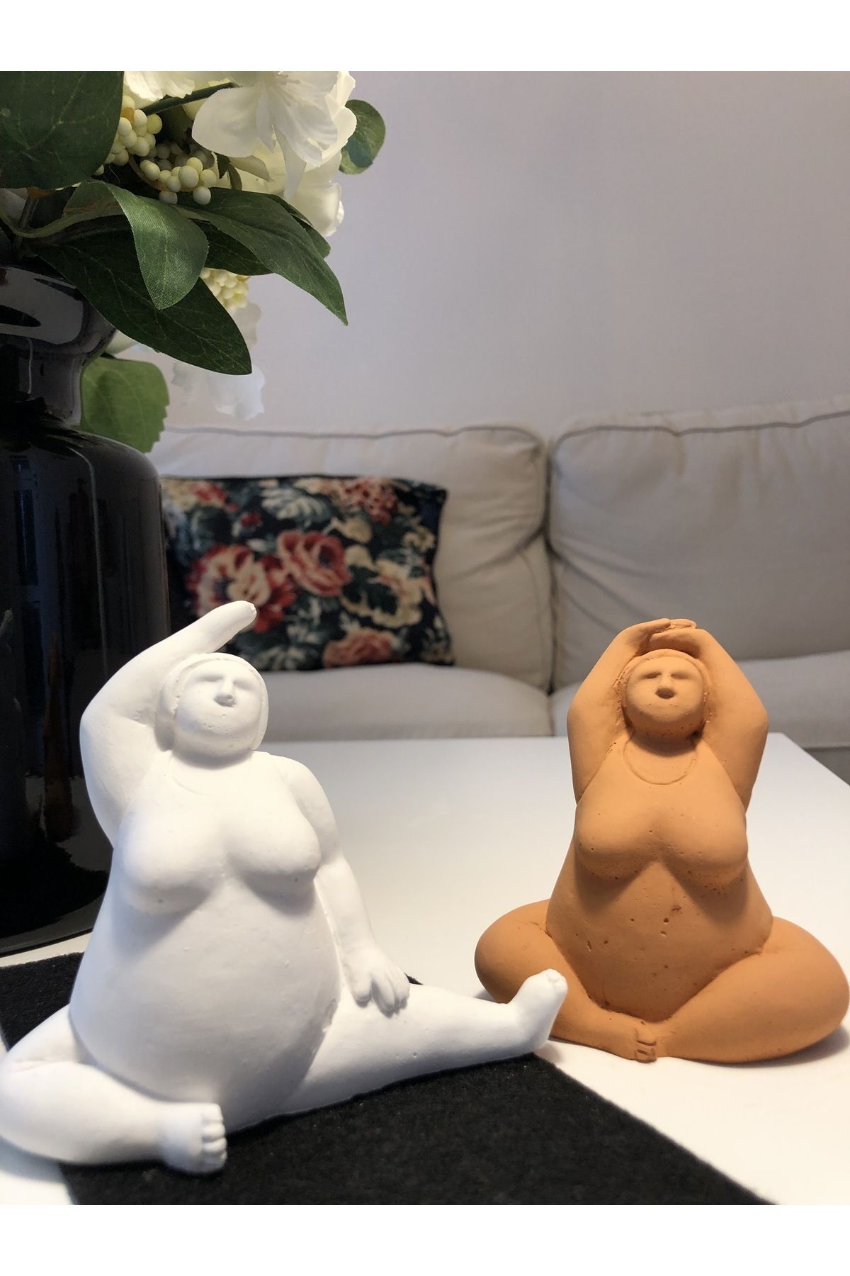 Atelier Orange 2'li İskandinav Alle Fat Lady Yoga Dekoratif Beton Heykel Biblo