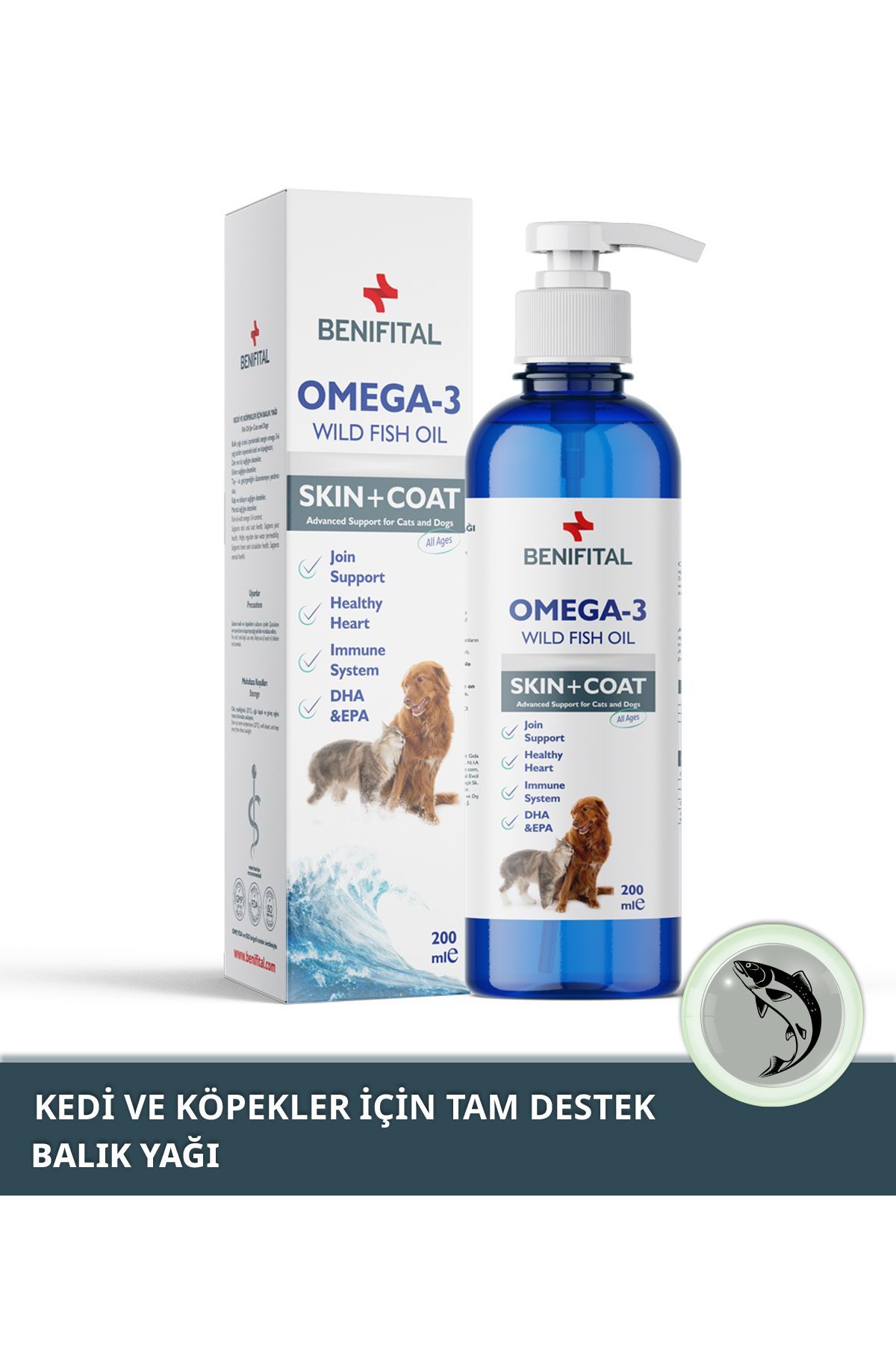 Benifital Fish Oil 200 ml Kedi ve Köpekler için Tüy Sağlığı Destekleyici Omega-3 & 6 İçerikli Balık Yağı