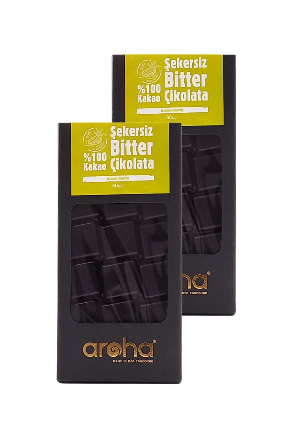 AROHA 2 Adet Bitter Şekersiz Diyabetik Çikolata Vegan, Glutensiz, Tatlandırılmamış.