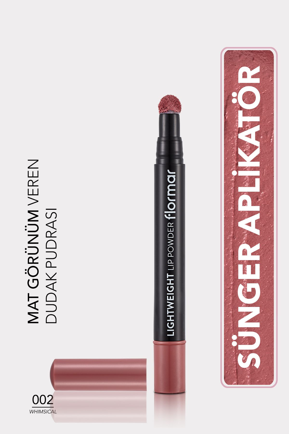 Flormar Hafif Yapılı Mat Dudak Pudrası (PEMBE) - Lightweight Lip Powder - 002 Whimsical - 8682536007443