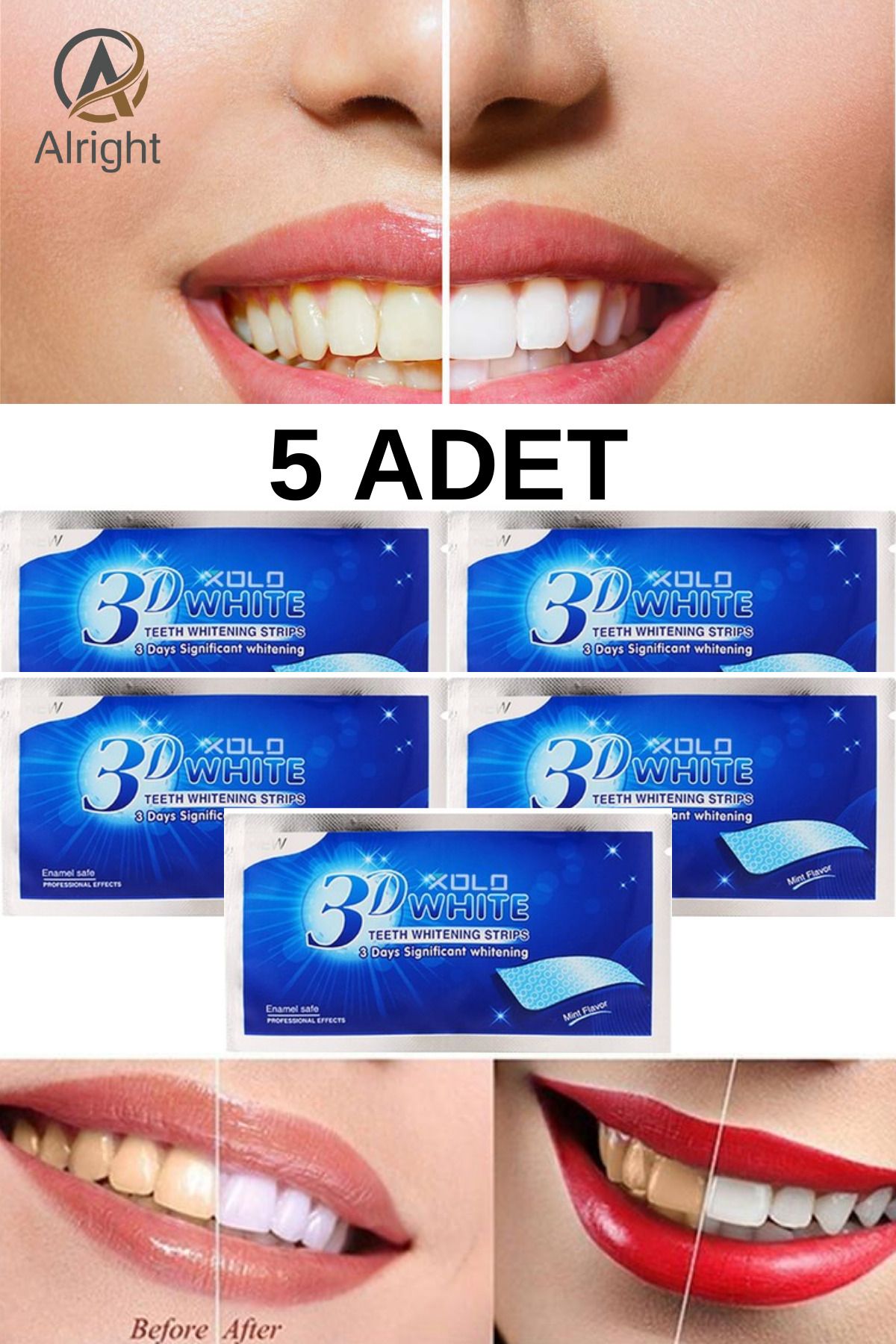 Alright 3D White 5 Adet Diş Beyazlatma Bandı Anında Beyazlama (Teeth Whitening Strip)