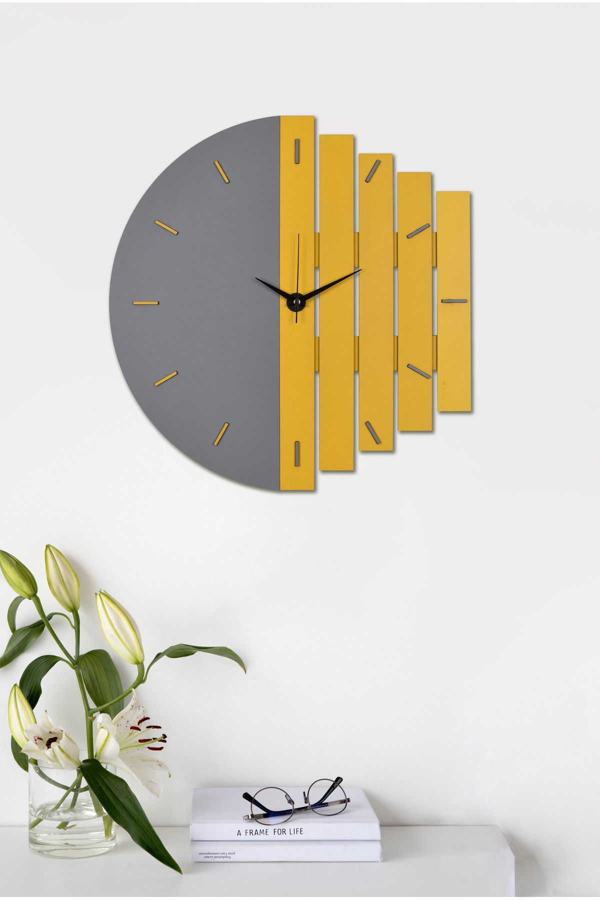 İnfigo Concept Dekoratif Ahşap Sarı Duvar Saati 50 Cm - Ritim