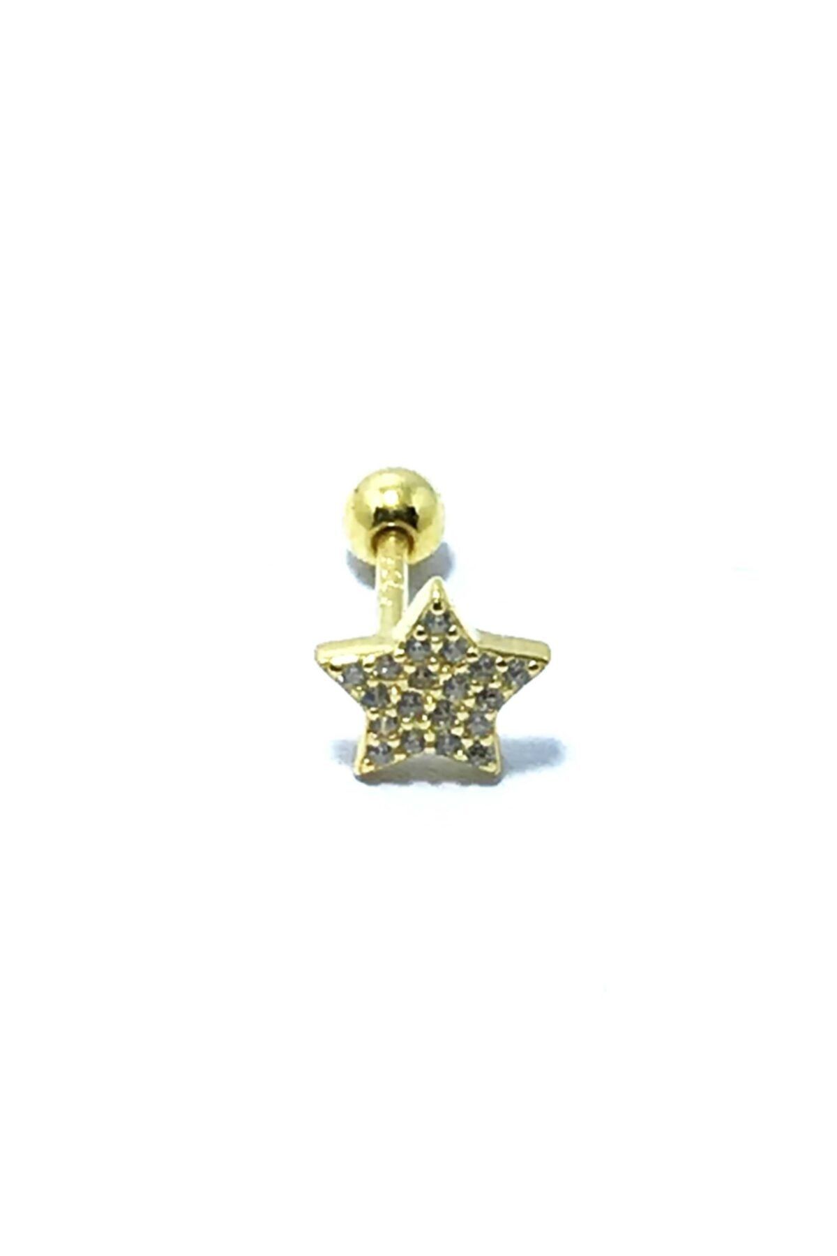 silverster collection Gümüş Taşlı Yıldız Piercing Gold - Tek