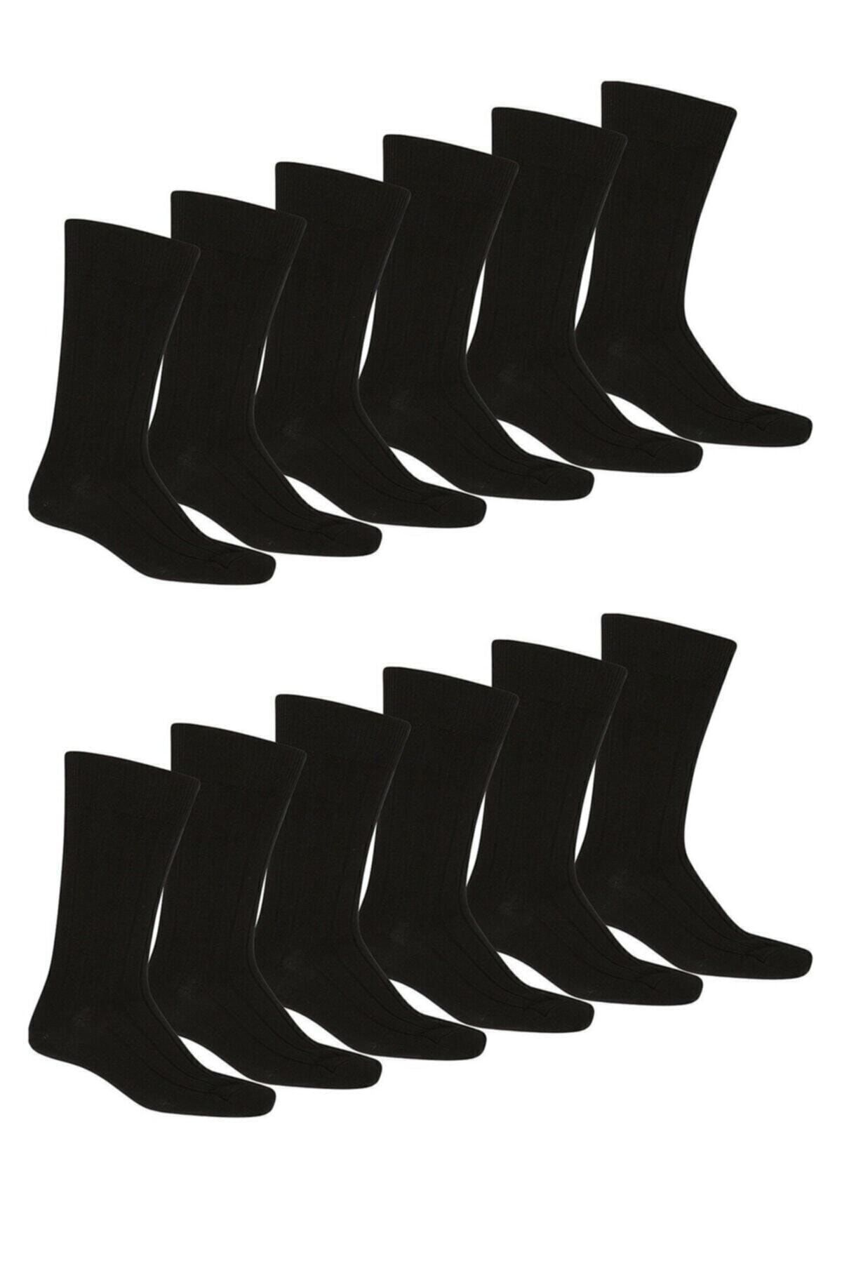 NACAR STORE Erkek Siyah Pamuklu 12'li Paket Çorap