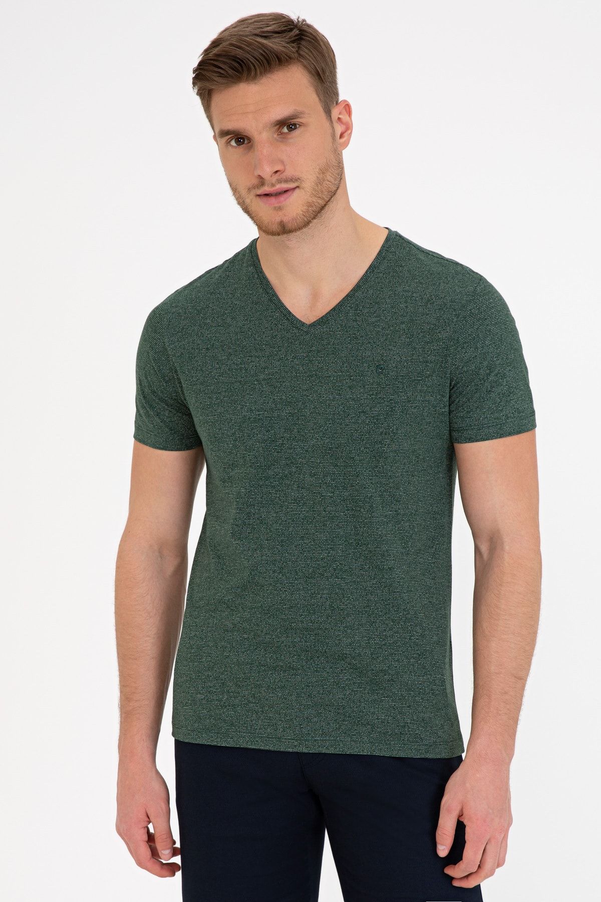 Pierre Cardin Koyu Yeşil Slim Fit V Yaka T-Shirt