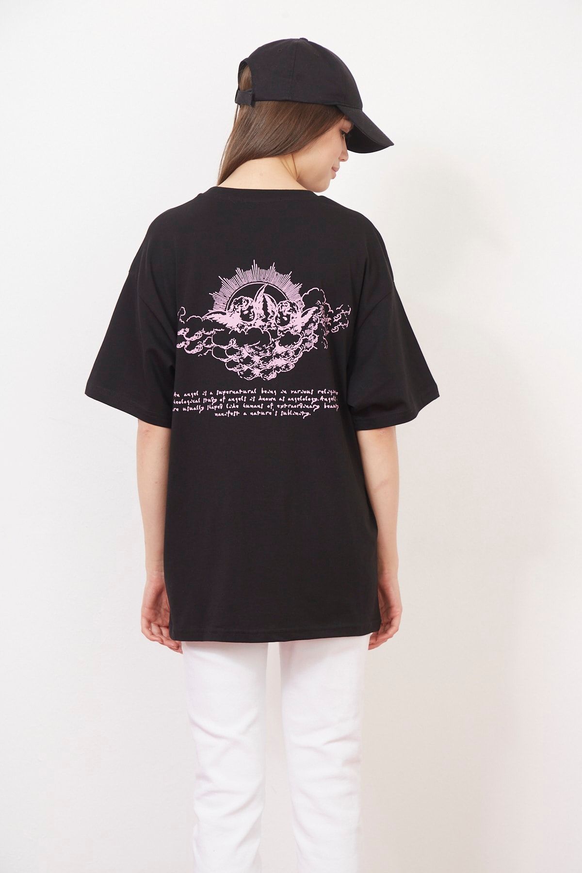 Eazy Co Eazy Siyah Angels Unisex Oversize Baskılı Kısa Kollu T-shirt