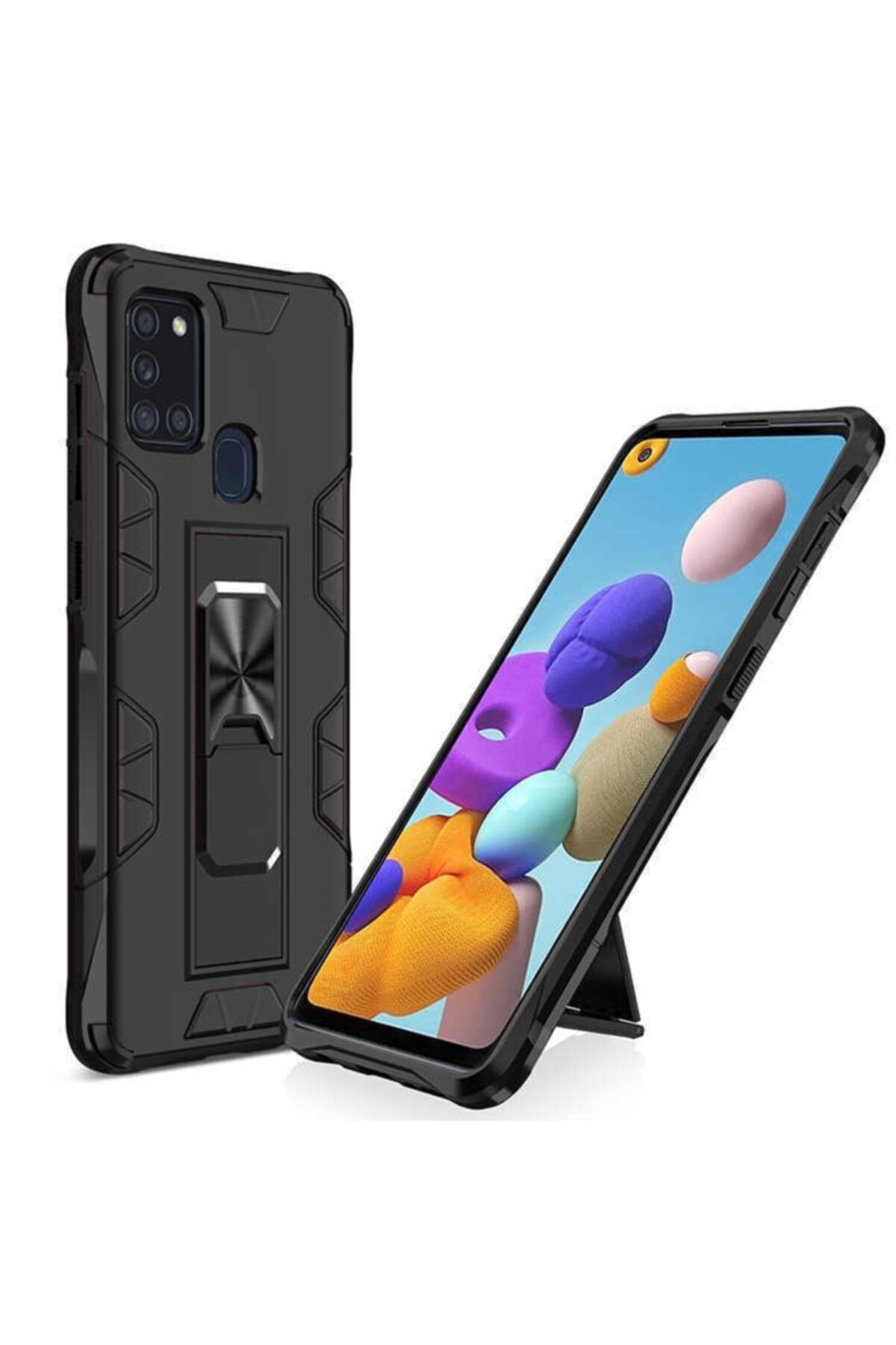 Fibaks Galaxy A21s Kılıf Military Armor Dikey Standlı Kendinden Mıknatıslı Silikon Kılıf