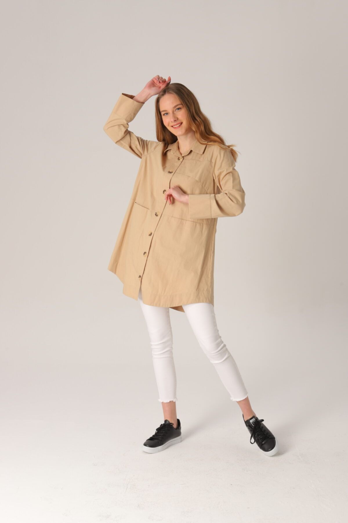 SAQA Prive Cep Detaylı Poplin Gömlek Camel