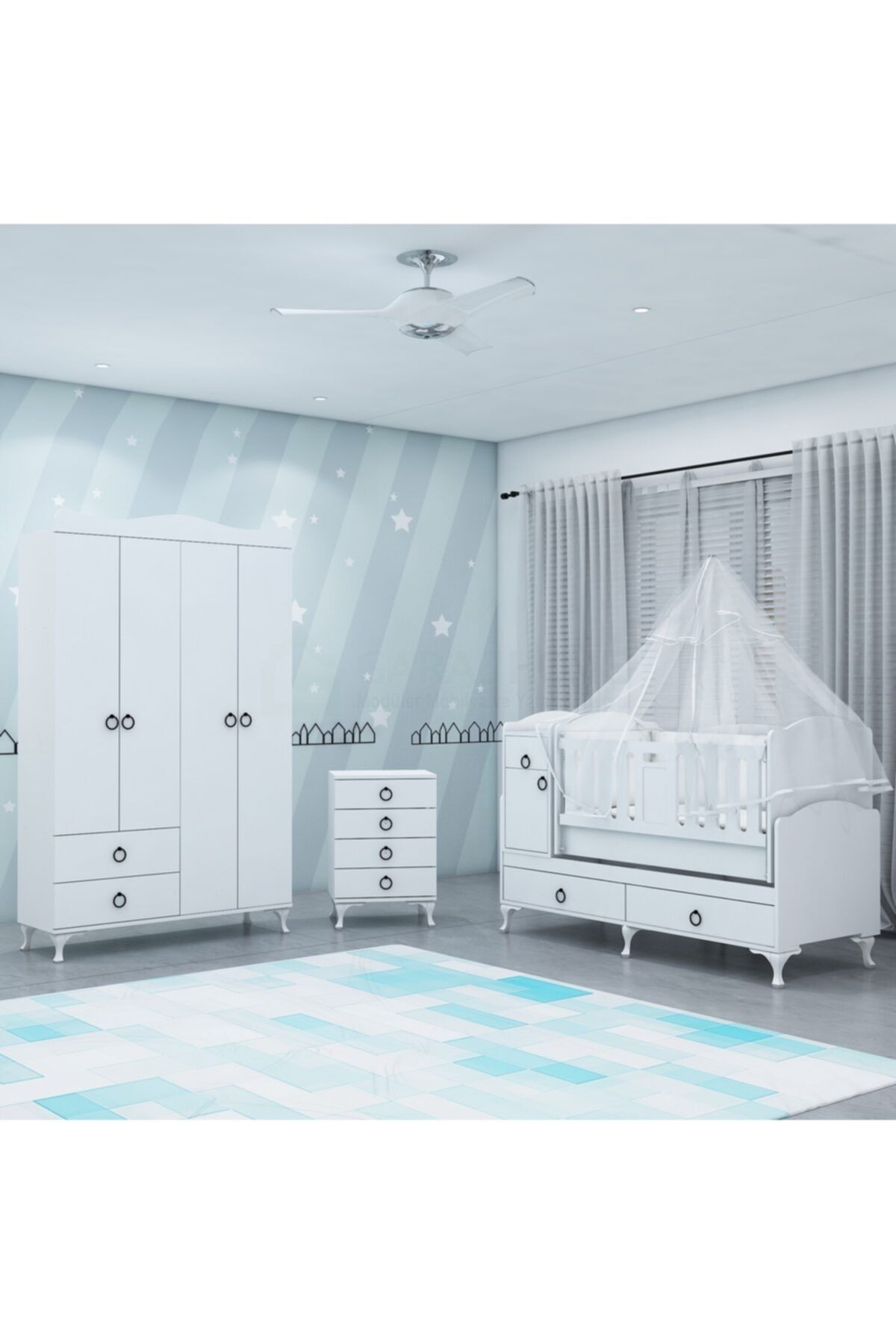 Garaj Home Sude Asansörlü Yıldız 4 Kapaklı Bebek Odası Takımı - Yatak Ve Uyku Seti Kombinli- Uykuseti Beyaz