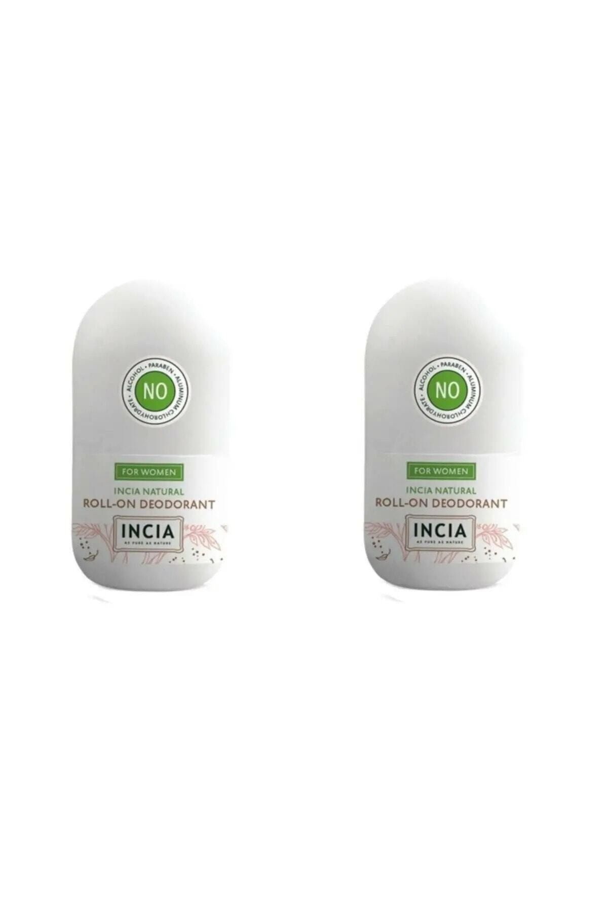 INCIA %100 Doğal Roll On Deodorant Kadınlar İçin Ter Kokusu Önleyici Lekesiz 50 ml X 2 Adet