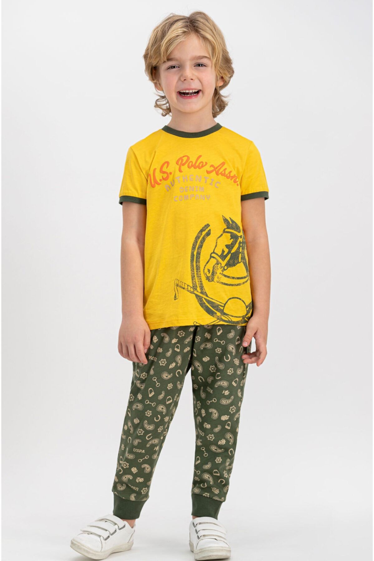 U.S. Polo Assn. Lisanslı Authentic Sarı Genç Erkek Kısa Kol Pijama Takımı