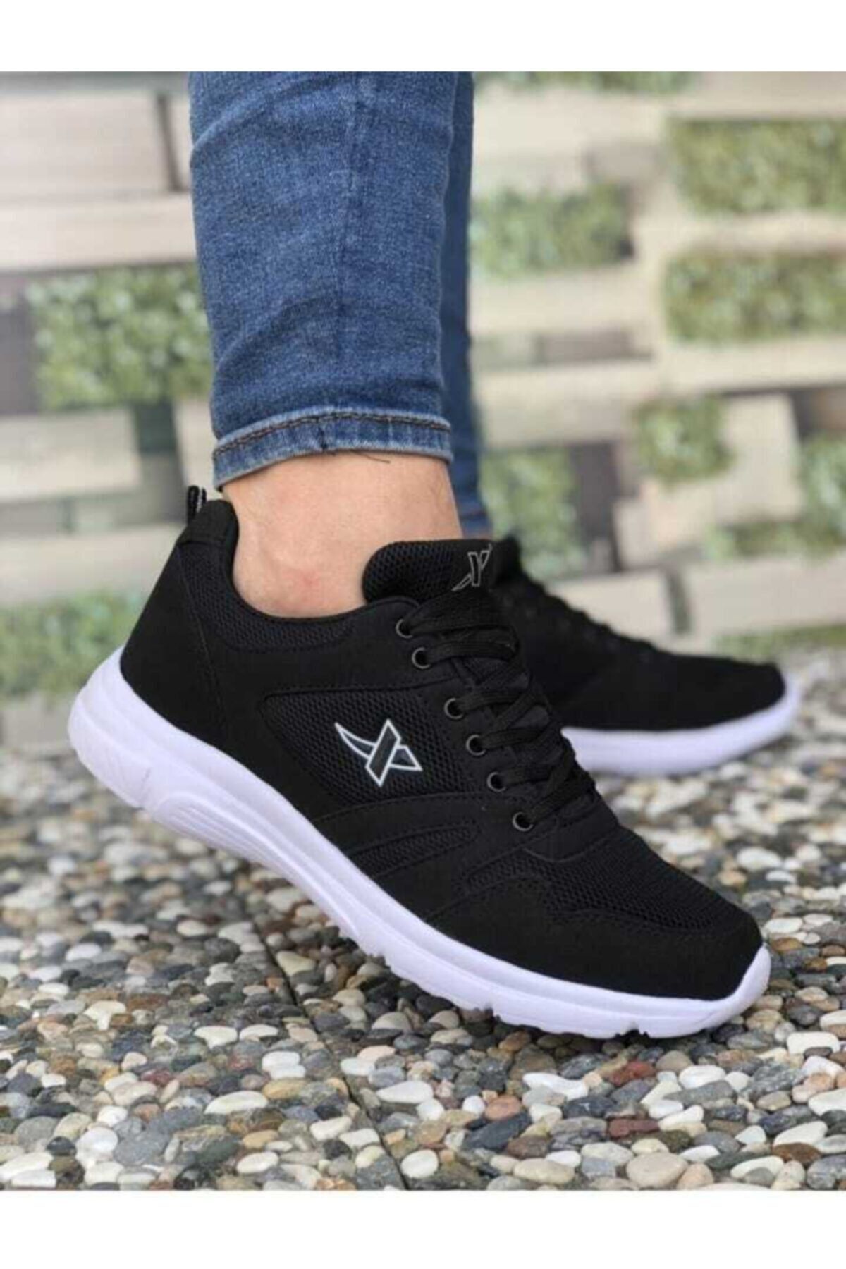 TUGGON Unisex Spor Siyah Beyaz Tam Ortopedik Sneaker Ayakkabı