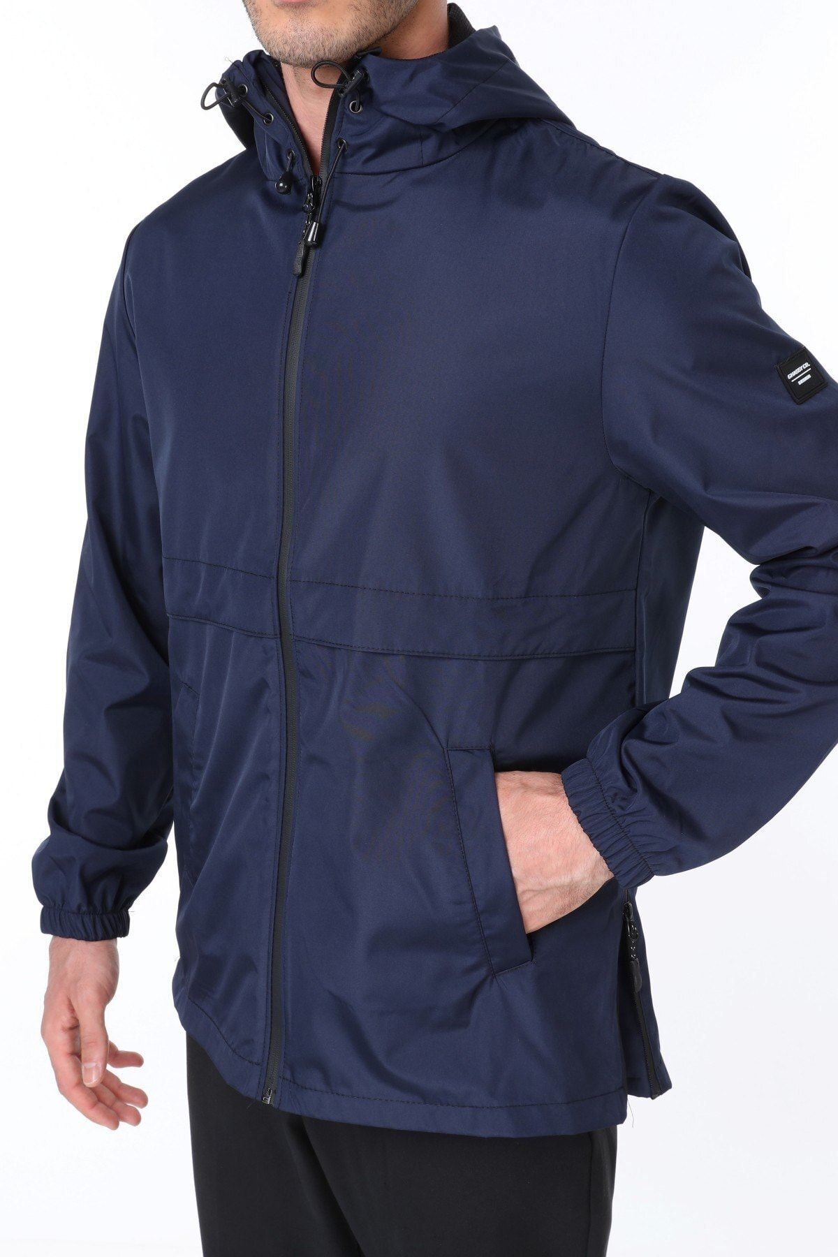 Ghassy Co Erkek Lacivert Rüzgarlık/Yağmurluk Outdoor Yırtmaç Detaylı Mevsimlik Spor Ceket