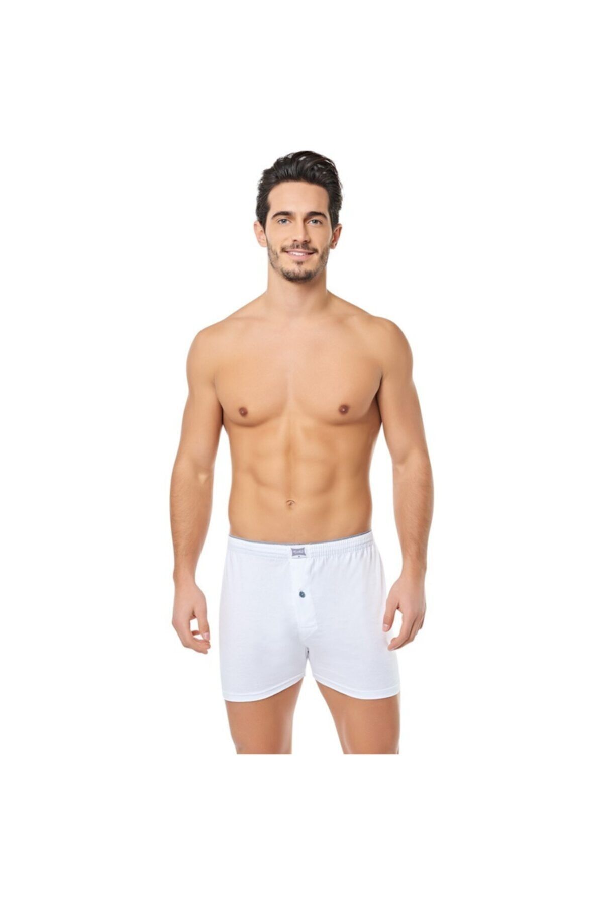 Tutku Erkek Beyaz Penye Düğmeli Boxer 1'li Paket