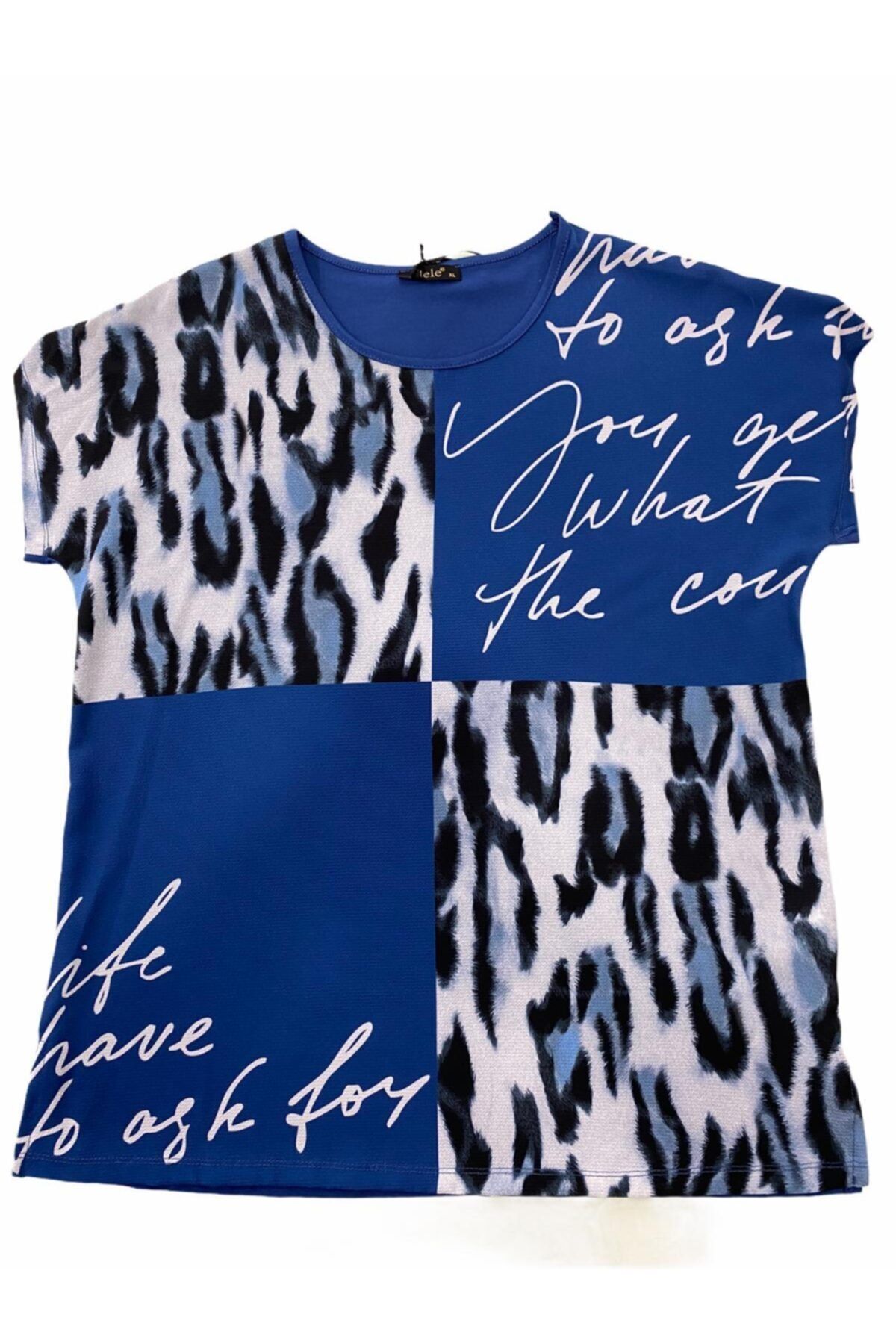 Elele Kadın Mavi Leopar Desen Penye T-shirt
