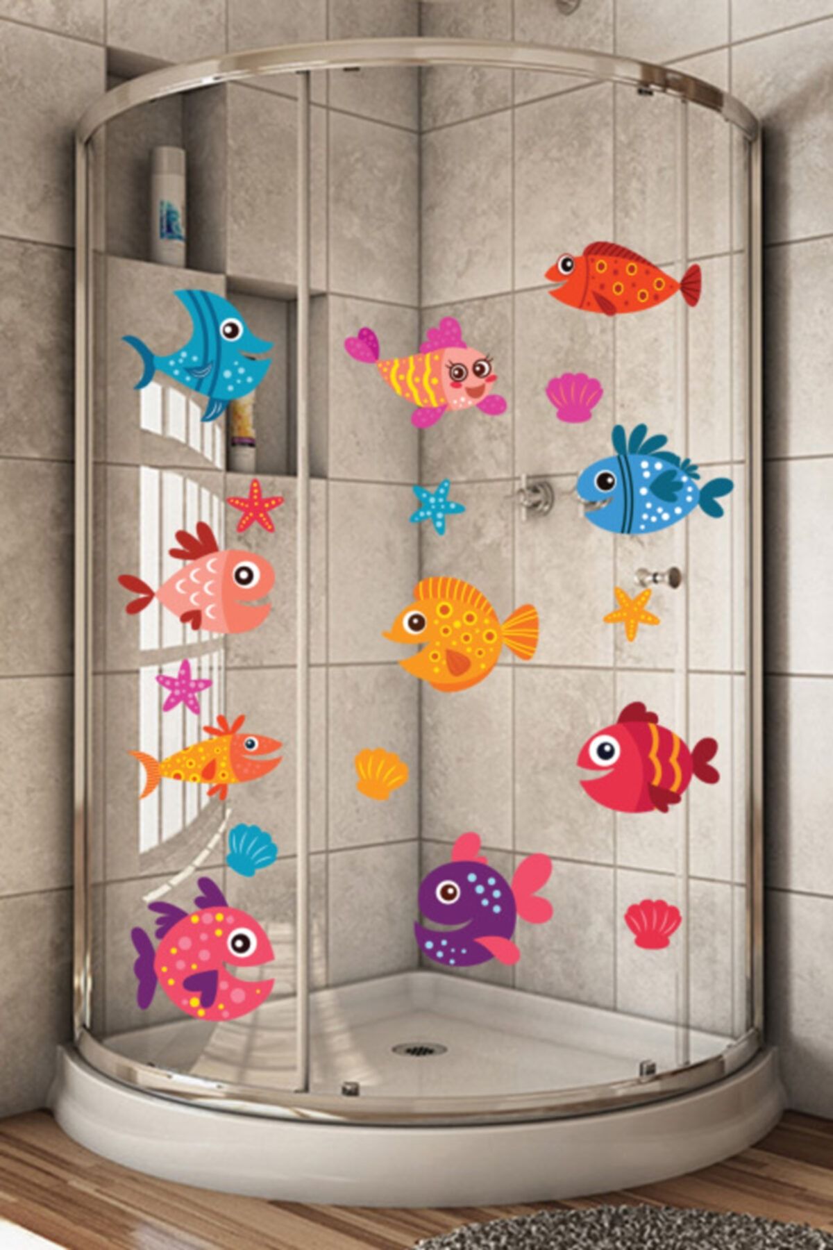 AMORİS Sevimli Balıklar 18 Parça Duşakabin Küvet Banyo Sticker