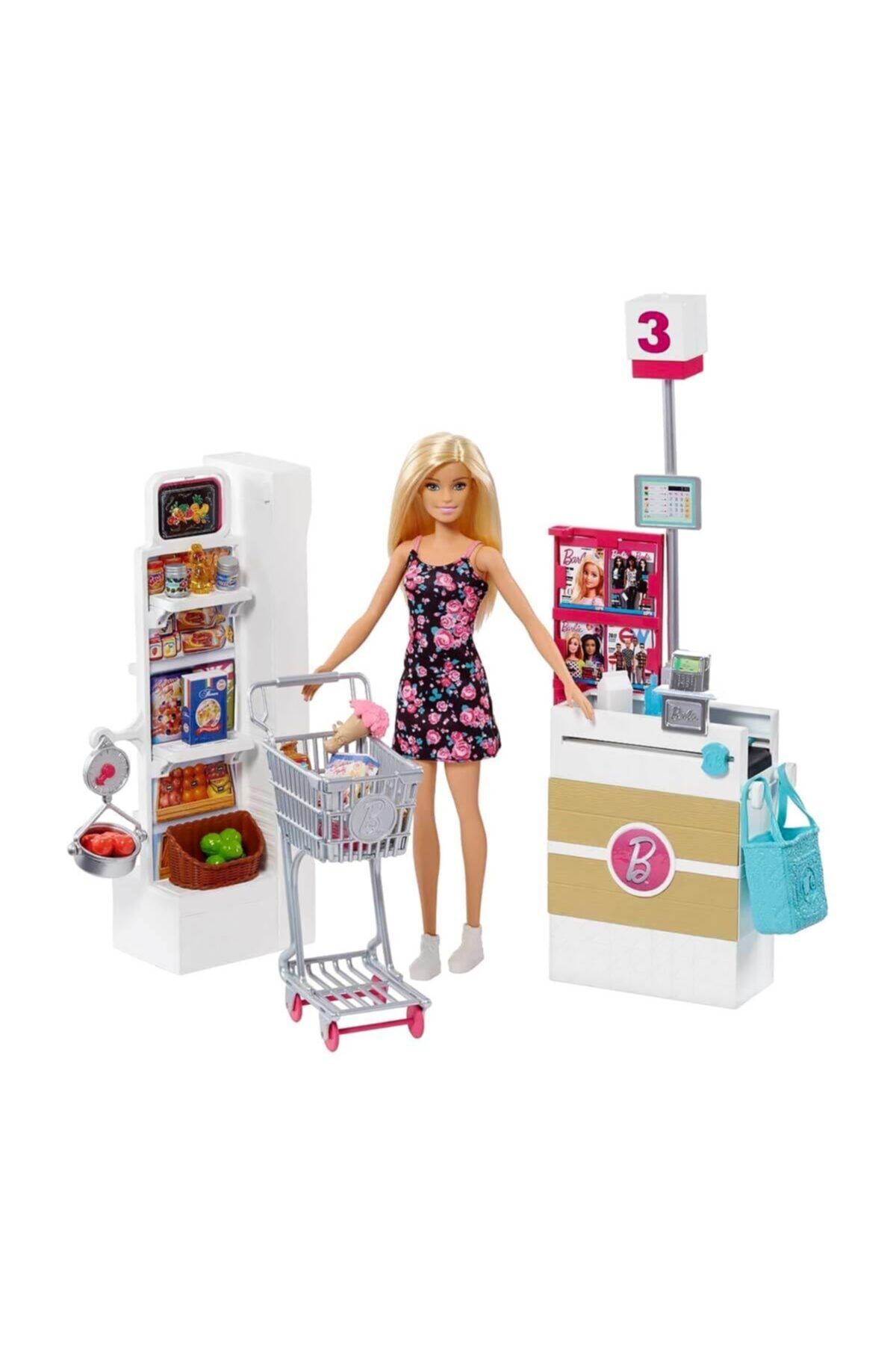 Barbie Aksesuarlı Süpermarkette Oyun Seti Pembe Oyun Arkadaşı