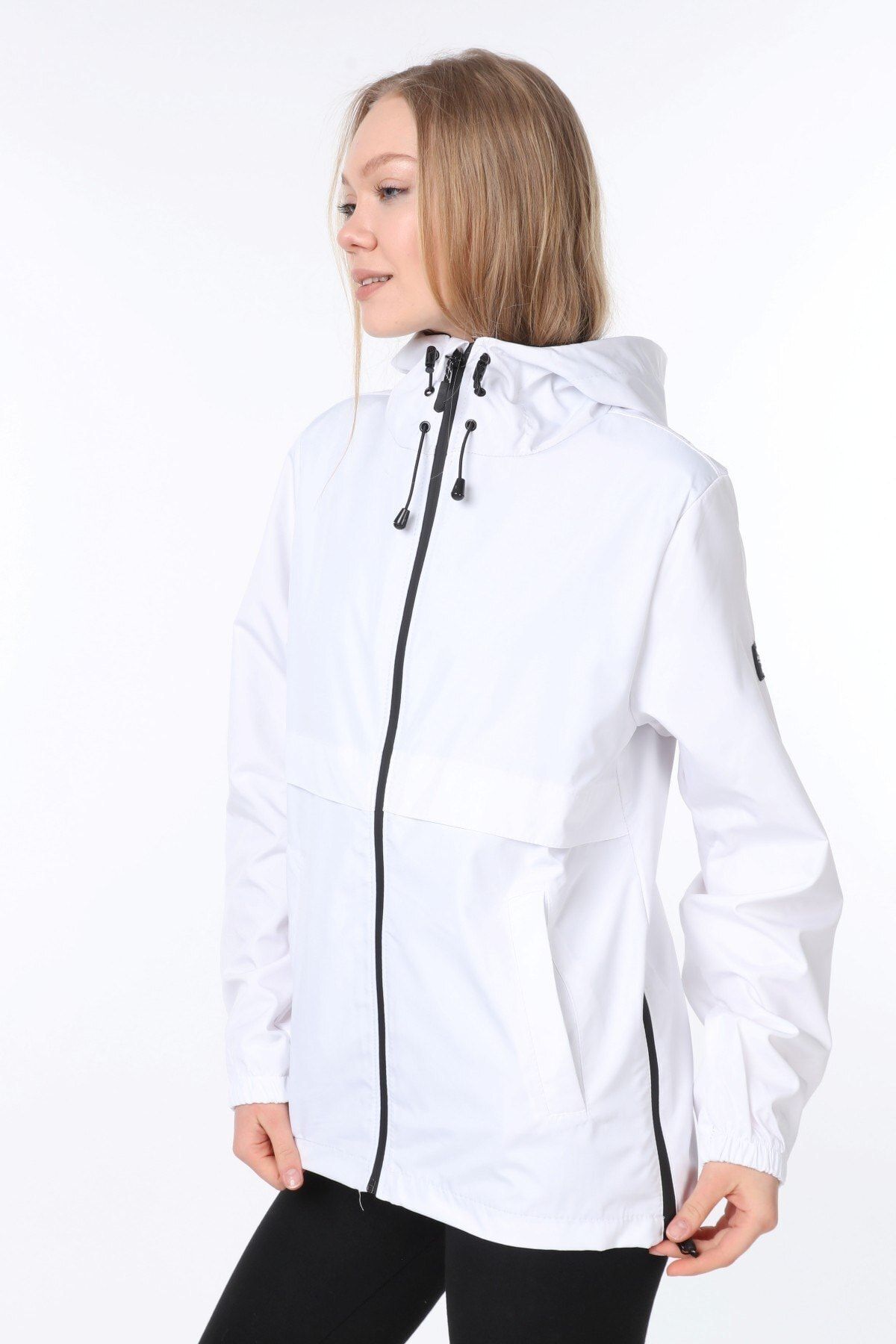 Ghassy Co Kadın Rüzgarlık/yağmurluk Yırtmaç Detaylı Mevsimlik Beyaz Spor Ceket