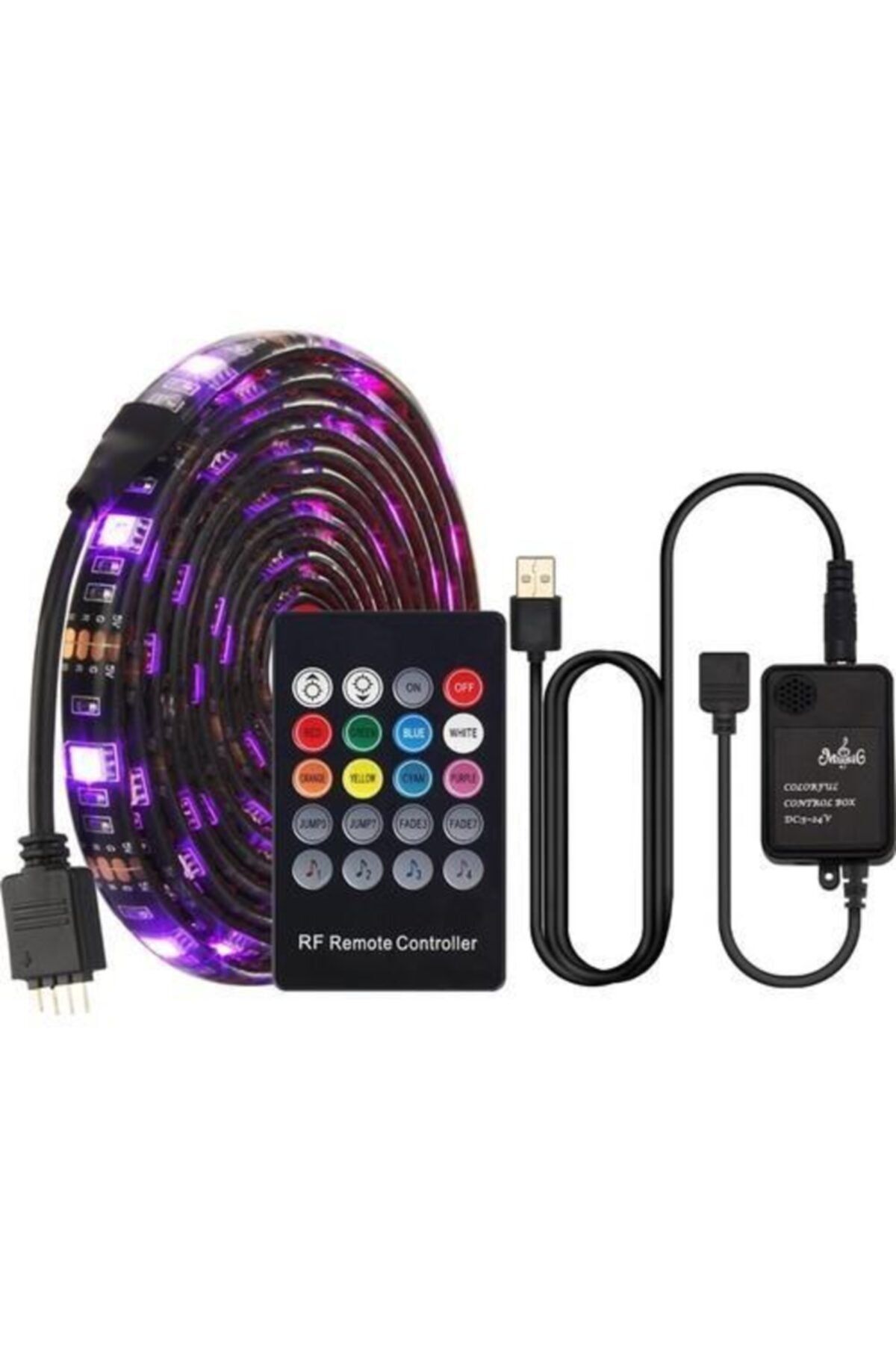 Azemax 2metre Ses Destekli Rgb Kumandalı Usb Şerit Led Aydınlatma