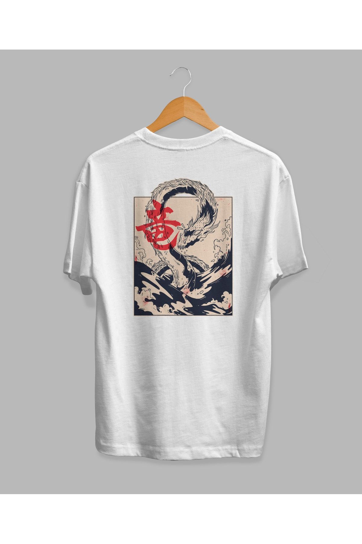 Corvo Unisex Beyaz Oversize Sırt Baskılı China Dragon Ejderha Baskılı Oversize Tişört