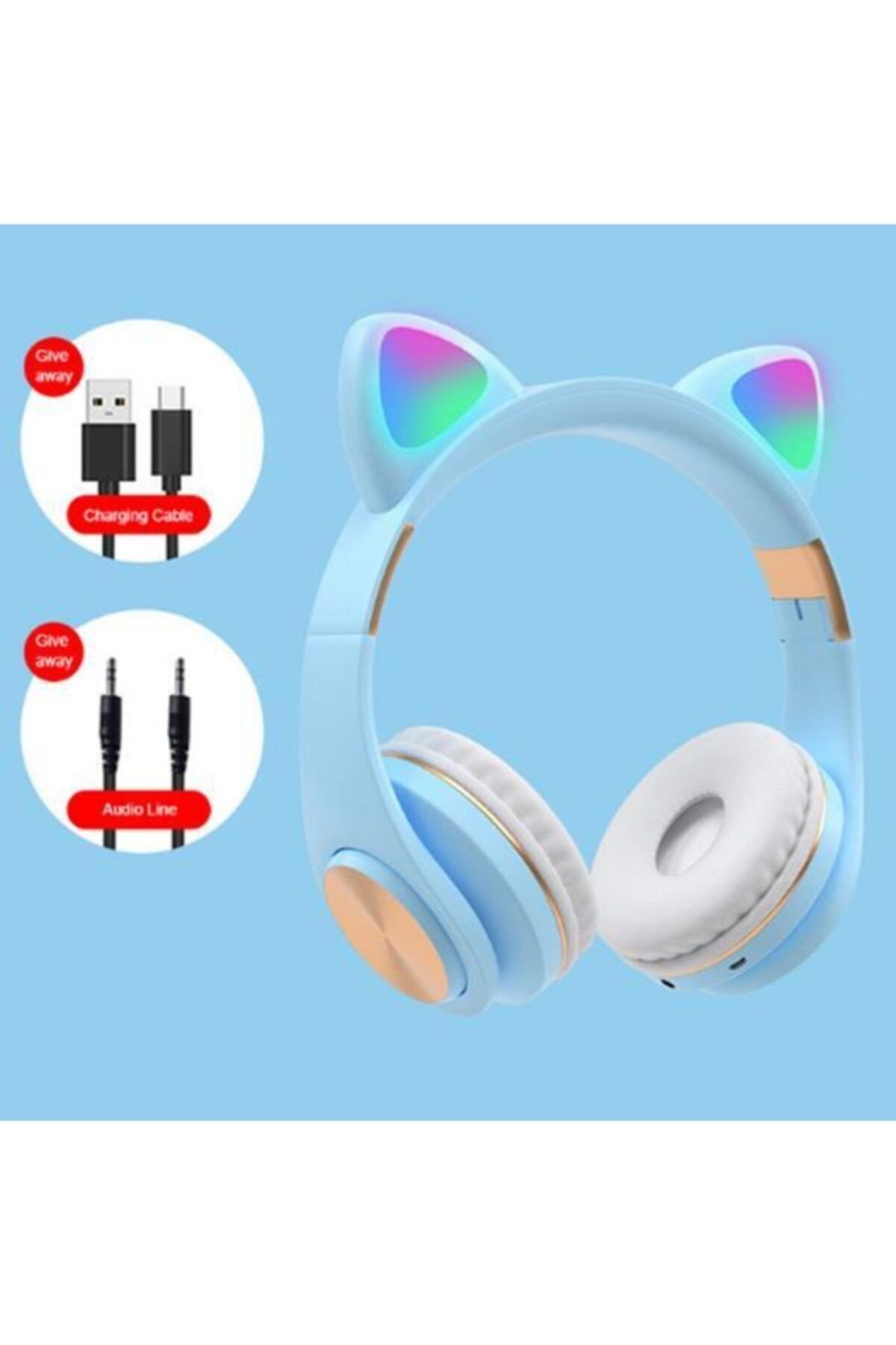 T G Kablosuz Bluetooth Kedi Kulaklık Stereo Yüksek Ses Akıllı Renkli Led