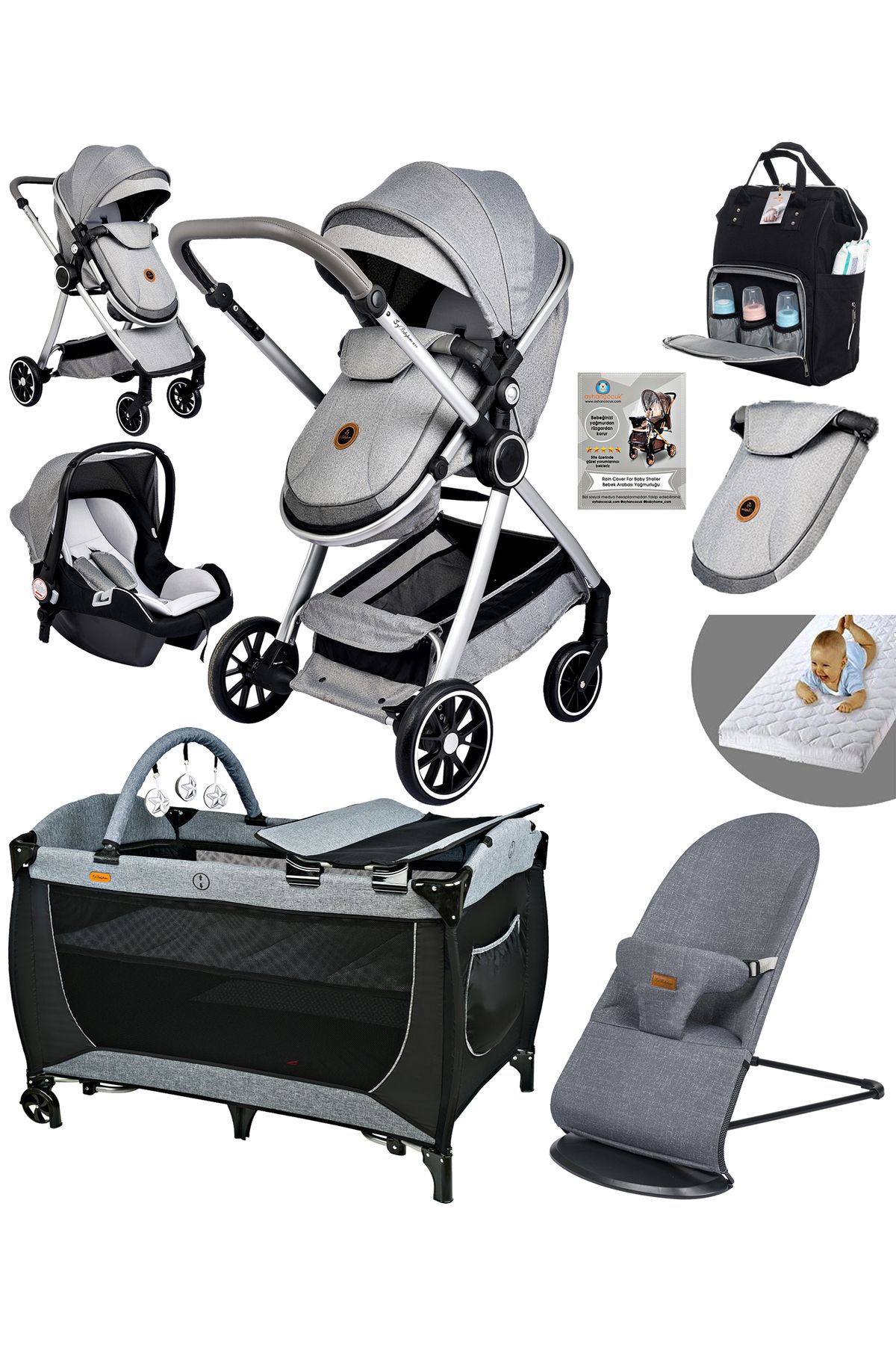 Baby Home 8 In 1 Yeni Doğan Set 990 Travel Sistem Bebek Arabası Anne Yanı Beşik Oyun Parkı Yatak Ana Kucağı