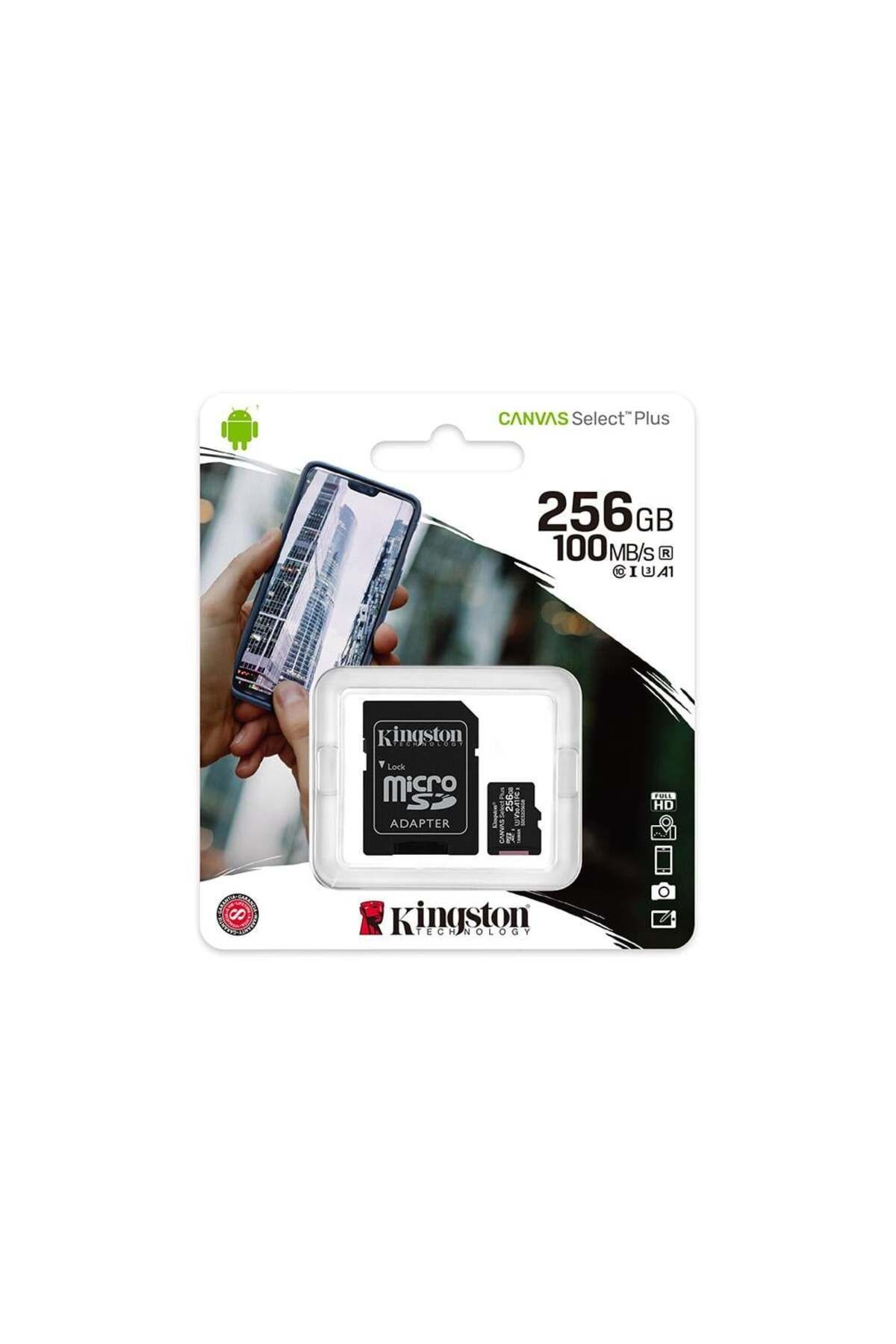Kingston Canvas Select Plus 256 GB Class 10 Adaptörlü Hafıza Kartı (100MB/S)
