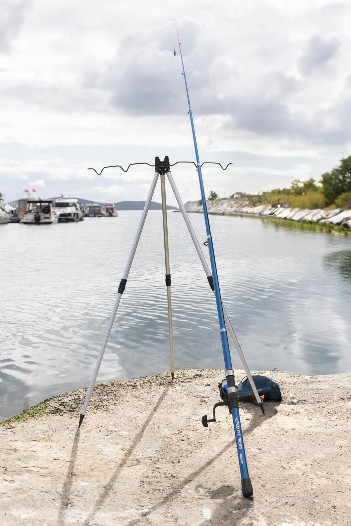 Exent 3 Ayaklı Alüminyum Teleskopik, katlanabilir hafif kamış ve olta dayama Sehpası (Tripod)