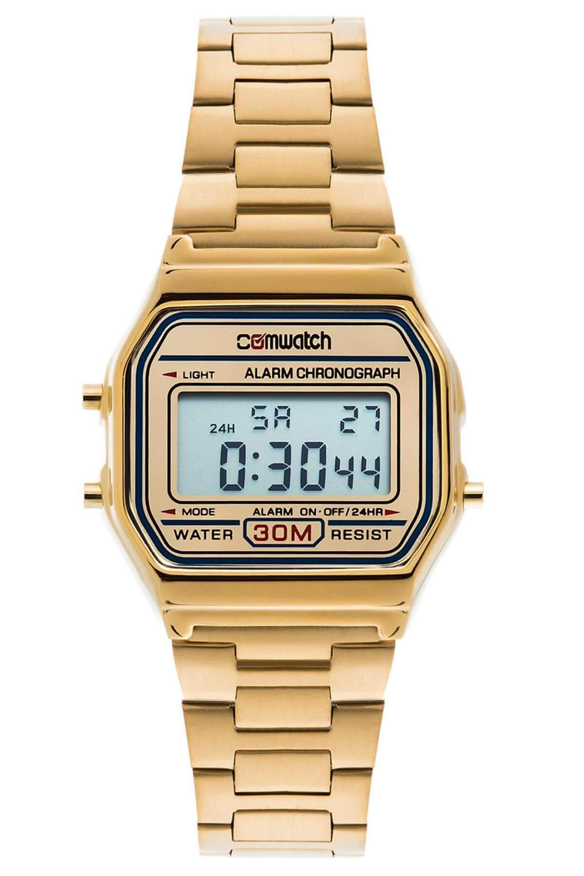 Comwatch Çelik Kordon Altın Renk Alarmlı Işıklı Kronometreli Unisex Dijital Kol Saati Cw2017m-ggg