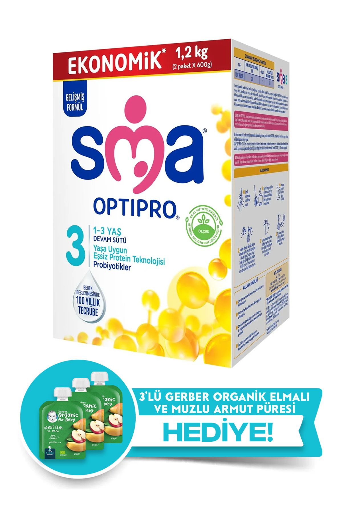 SMA Probiyotik 3 Devam Sütü 1200 gr ( 3 Adet Gerber Püre Hediyeli)