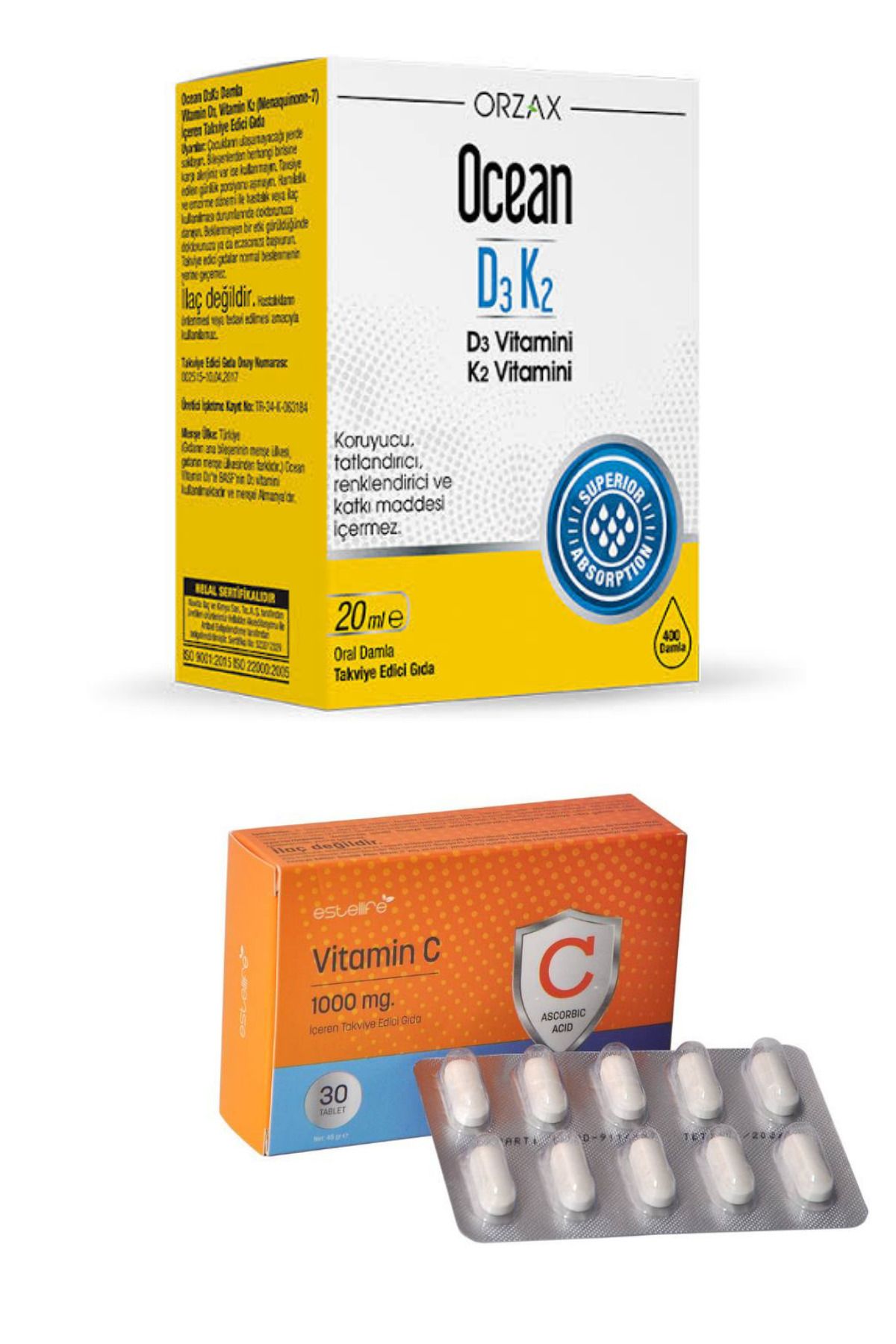 Ocean D3K2 20 ml Damla-C Vitamini 1000 mg 30 Tablet