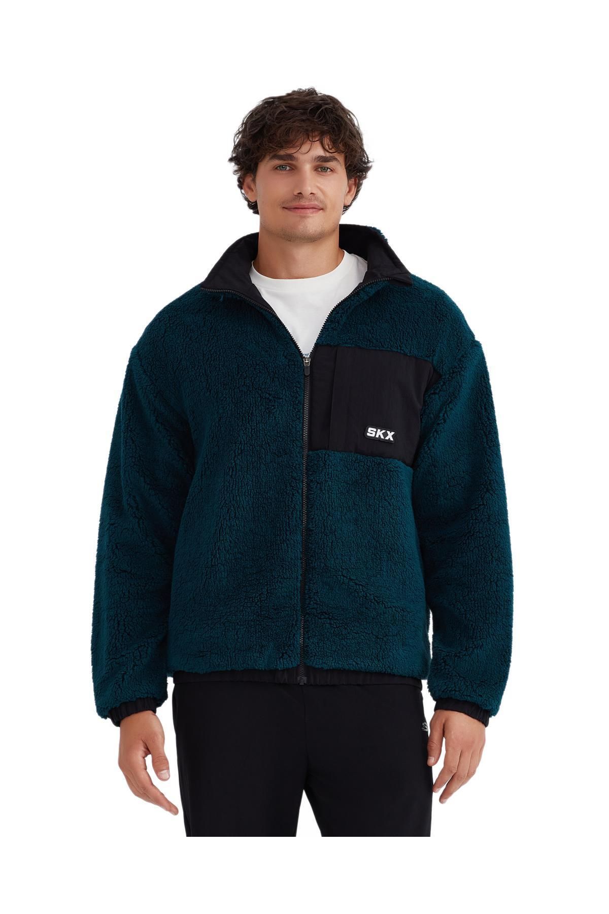 Skechers S232294 M Outdoor Fleece Fullzip Ceket Mavi Erkek Ceket