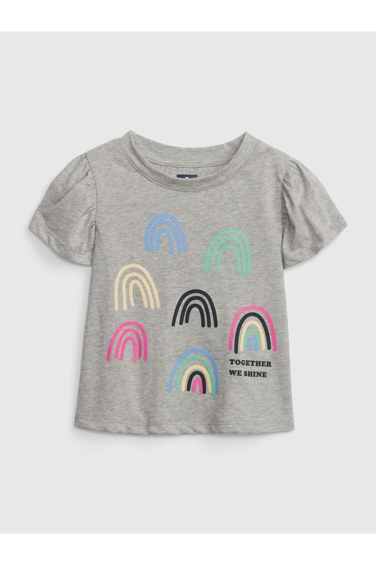 GAP Kız Bebek Gri %100 Organik Pamuk Volanlı Kısa Kollu T-shirt