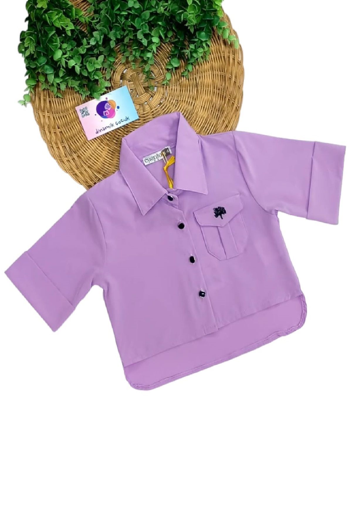 dinamik çocuk Kız Çocuk Ağaç Nakışlı Cepli Gömlek Bluz
