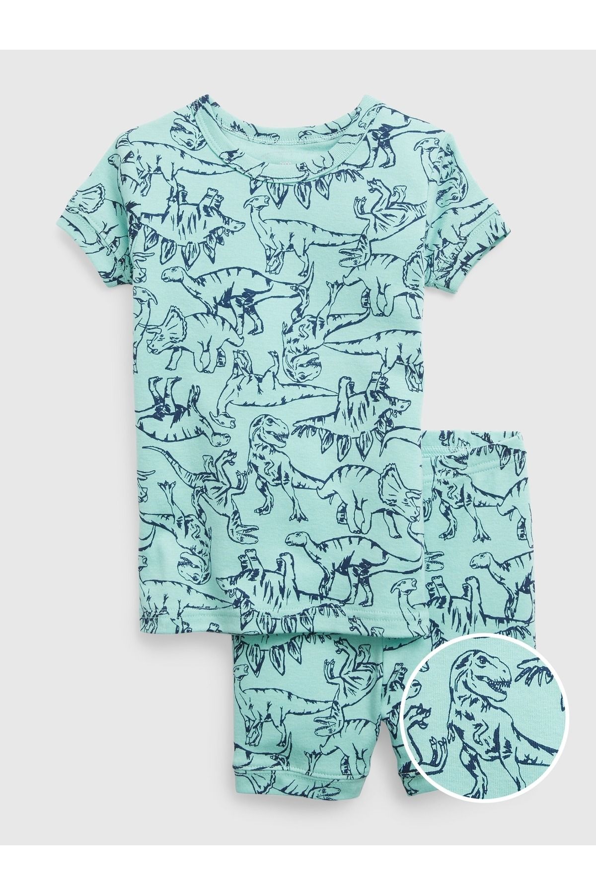 GAP Erkek Bebek Mavi %100 Organik Pamuk Dinozor Pijama Şort Takım